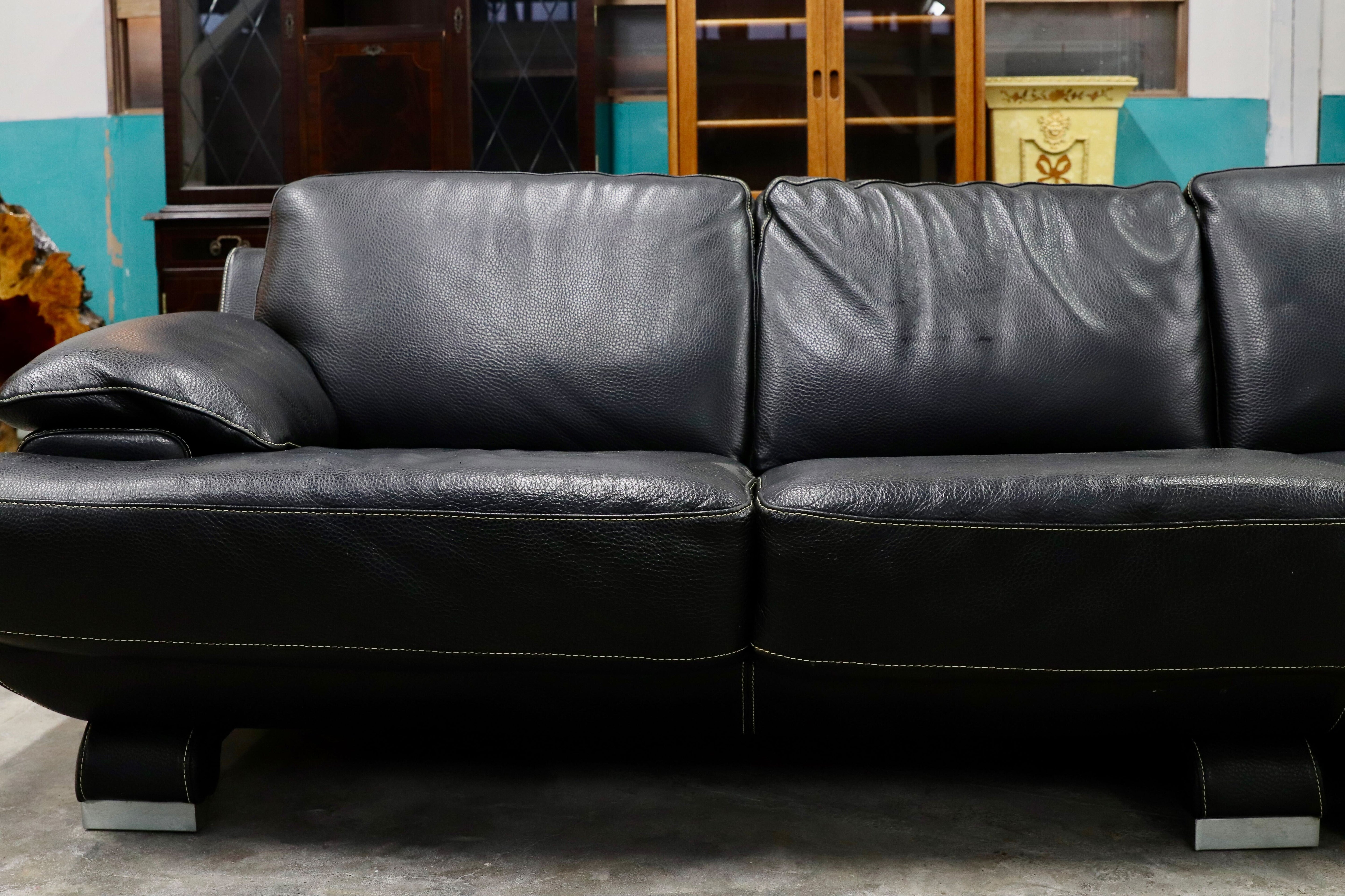 GMIK426○IDC大塚家具 L/S LUXE-01 リュクス 4人掛けソファ 長椅子 ブラック 厚革 本革 レザー スタイリッシュモダン 約90万