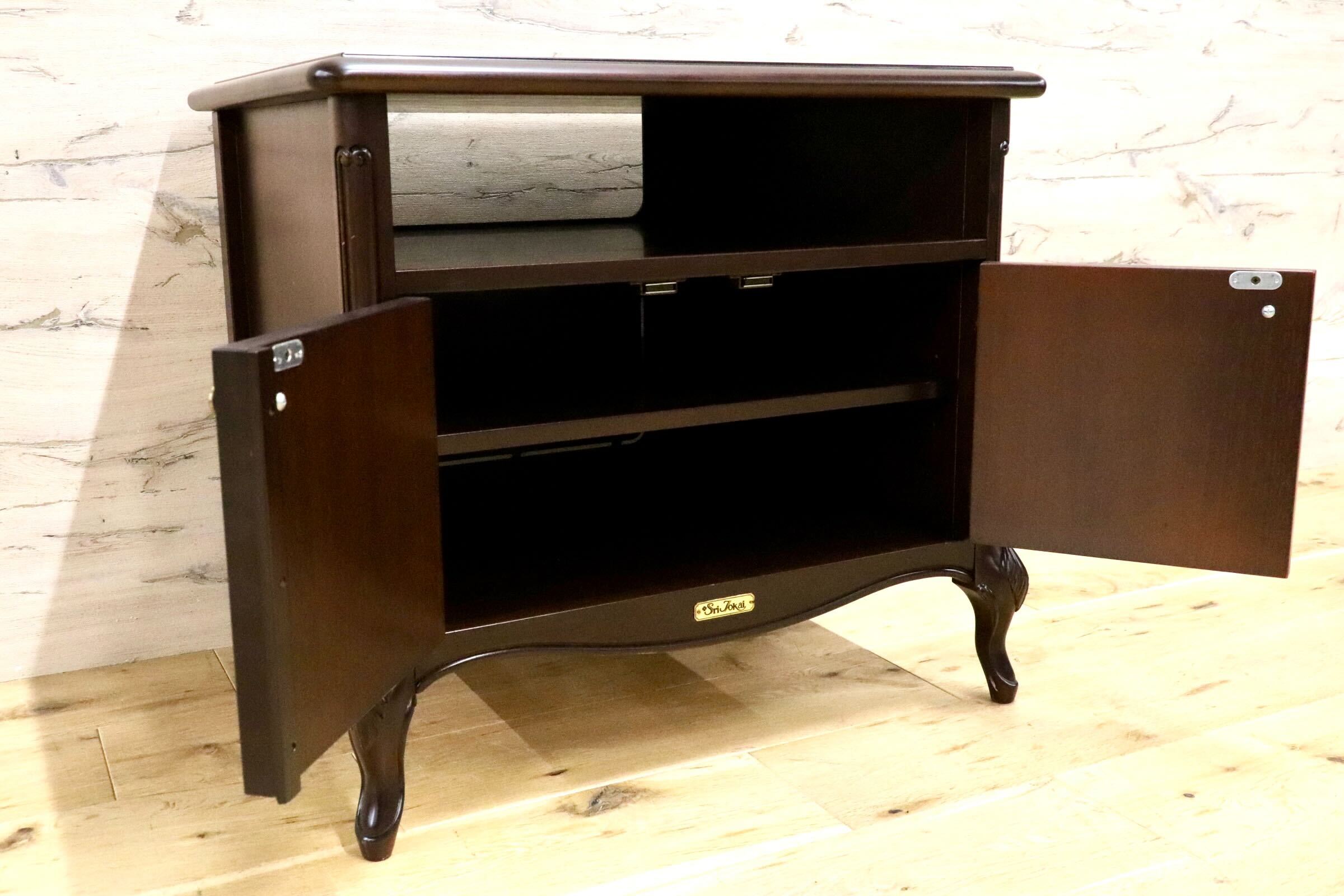 GMJS88○東海家具 / TOKAI KAGU キャビネット 飾り台 花台 電話台 収納家具 ナイトテーブル ベッドサイドテーブル 猫脚 ダークブラウン