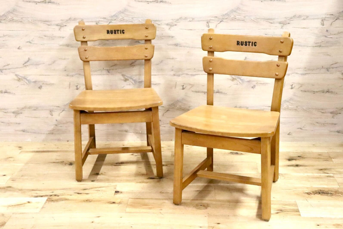 廃盤】 更 美品karimoku カリモク RUSTIC 椅子 チェア 2脚 焼印