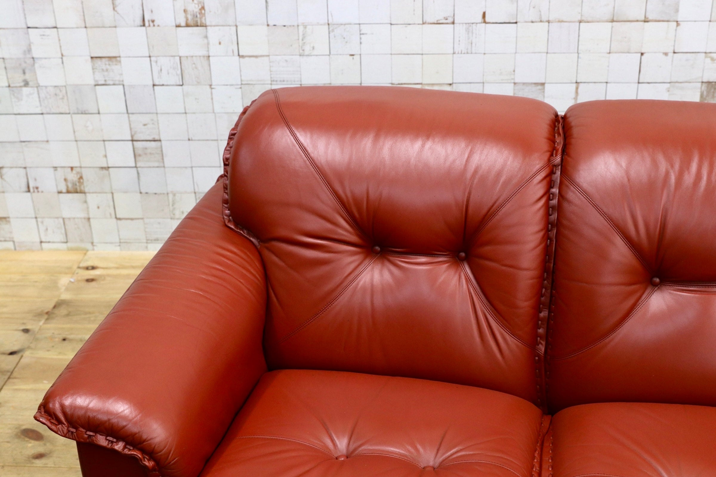 GMJN8C○FUJI FURNITURE / 冨士ファニチア 総本革 3人掛けソファ トリプルソファ 国産家具 ヴィンテージ 80年代 稀少