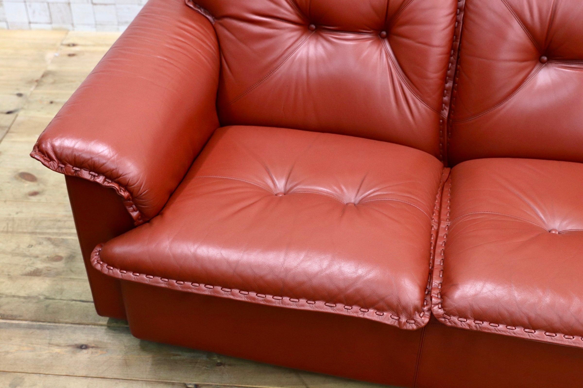 GMJN8C○FUJI FURNITURE / 冨士ファニチア 総本革 3人掛けソファ トリプルソファ 国産家具 ヴィンテージ 80年代 稀少