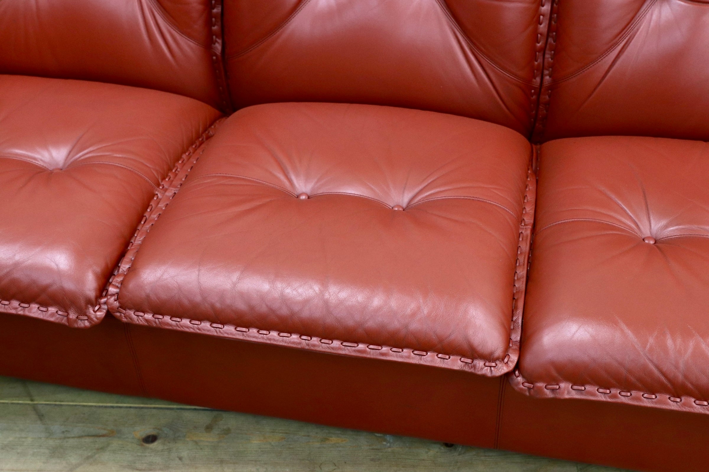 GMJN8C○FUJI FURNITURE / 冨士ファニチア 総本革 3人掛けソファ トリプルソファ 国産家具 ヴィンテージ 80年代 稀少