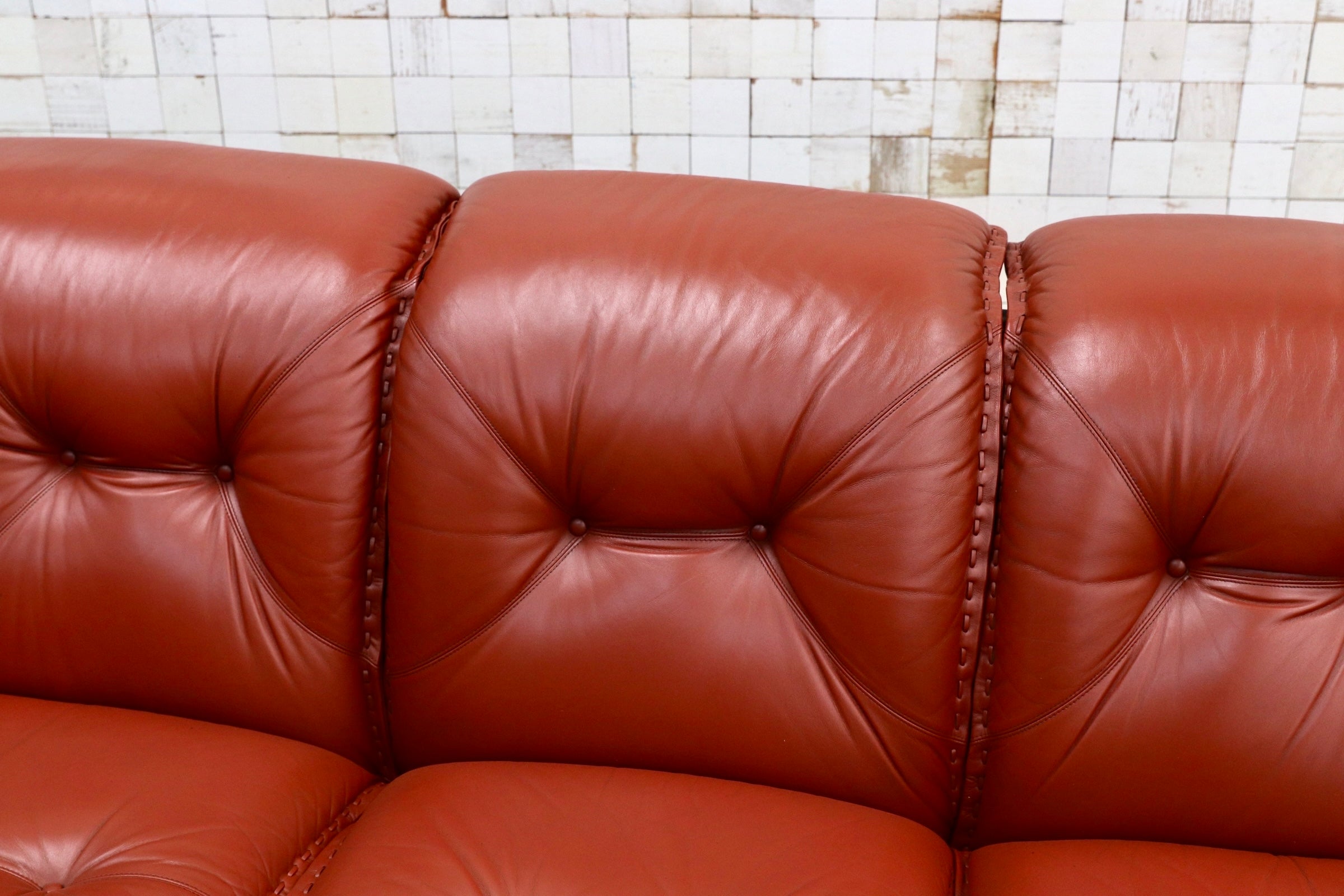 GMJN8C○FUJI FURNITURE / 冨士ファニチア 総本革 3人掛けソファ トリプルソファ 国産家具 ヴィンテージ 80年代 稀少