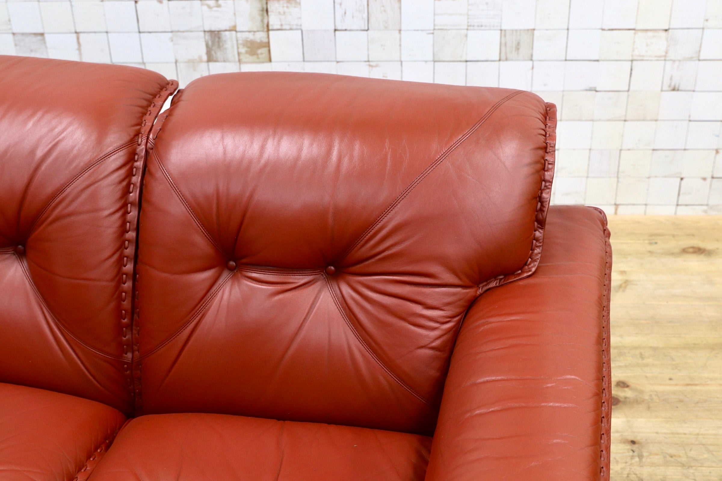 GMJN8C○FUJI FURNITURE / 冨士ファニチア 総本革 3人掛けソファ トリプルソファ 国産家具 ヴィンテージ 80年代 稀少