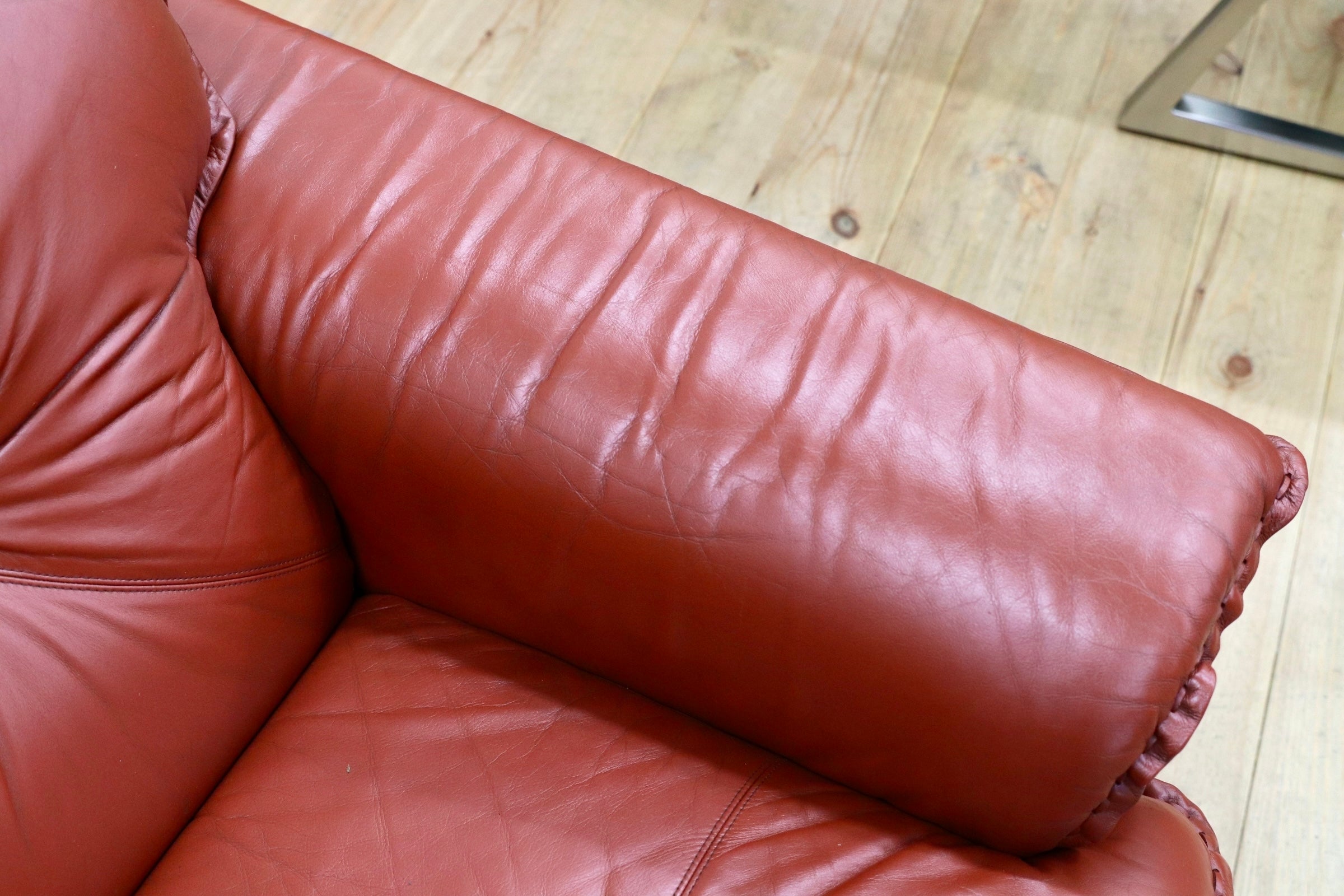 GMJN8C○FUJI FURNITURE / 冨士ファニチア 総本革 3人掛けソファ トリプルソファ 国産家具 ヴィンテージ 80年代 稀少