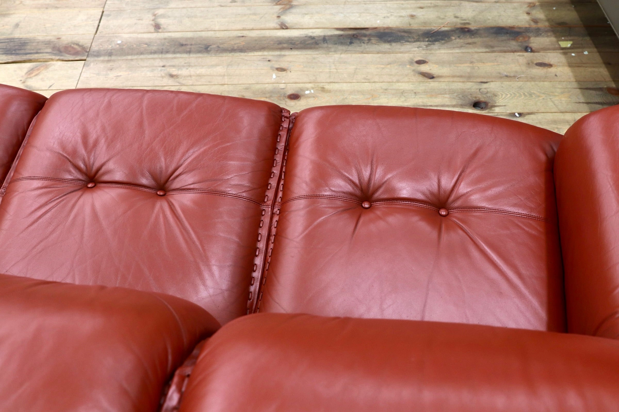 GMJN8C○FUJI FURNITURE / 冨士ファニチア 総本革 3人掛けソファ トリプルソファ 国産家具 ヴィンテージ 80年代 稀少