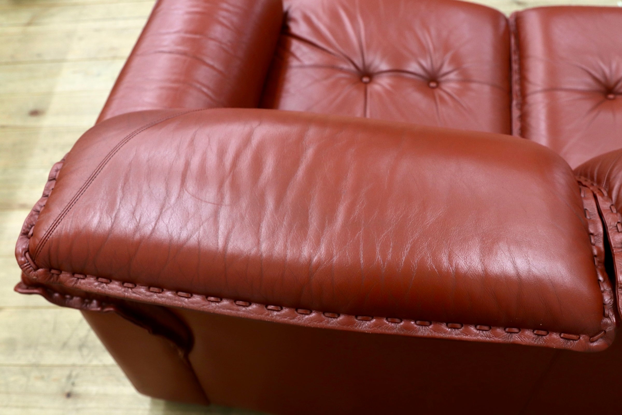 GMJN8C○FUJI FURNITURE / 冨士ファニチア 総本革 3人掛けソファ トリプルソファ 国産家具 ヴィンテージ 80年代 稀少