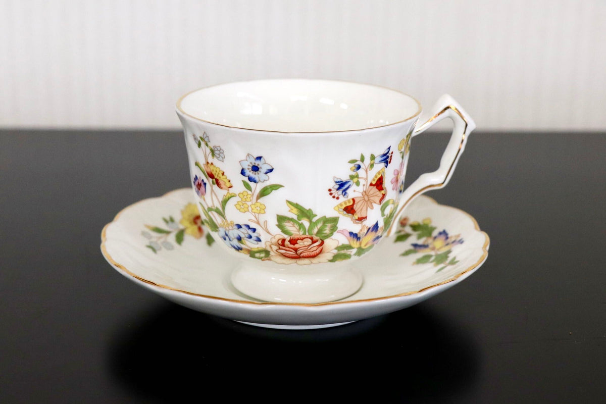 GMJO137C○Aynsley / エインズレイ ティーカップ＆ソーサー 花柄 1客 金彩 ヴィンテージ 廃盤