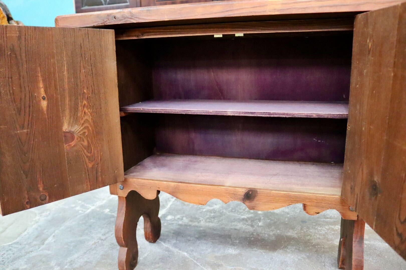 GMIK454○スペイン家具 キャビネット ラック サイドボード 収納棚 飾り台 花台 木製 無垢材 木彫り ハンドペイント クラシック レトロ