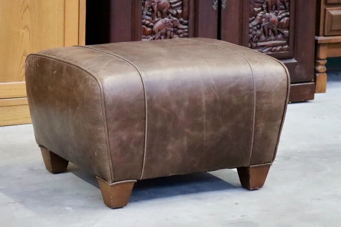 GMIK558C○Pottery Barn / ポッタリーバーン マンハッタンレザー オットマン スツール 本革 アメリカ ヴィンテージ