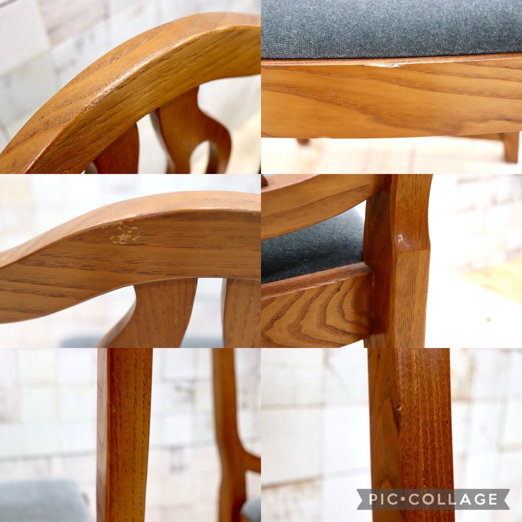 GMGT117A○英国アンティーク ダイニングチェア 食卓椅子 ファブリック グレー オーク 座面張替済 2脚セット クラシック 検)三越ブルージュ