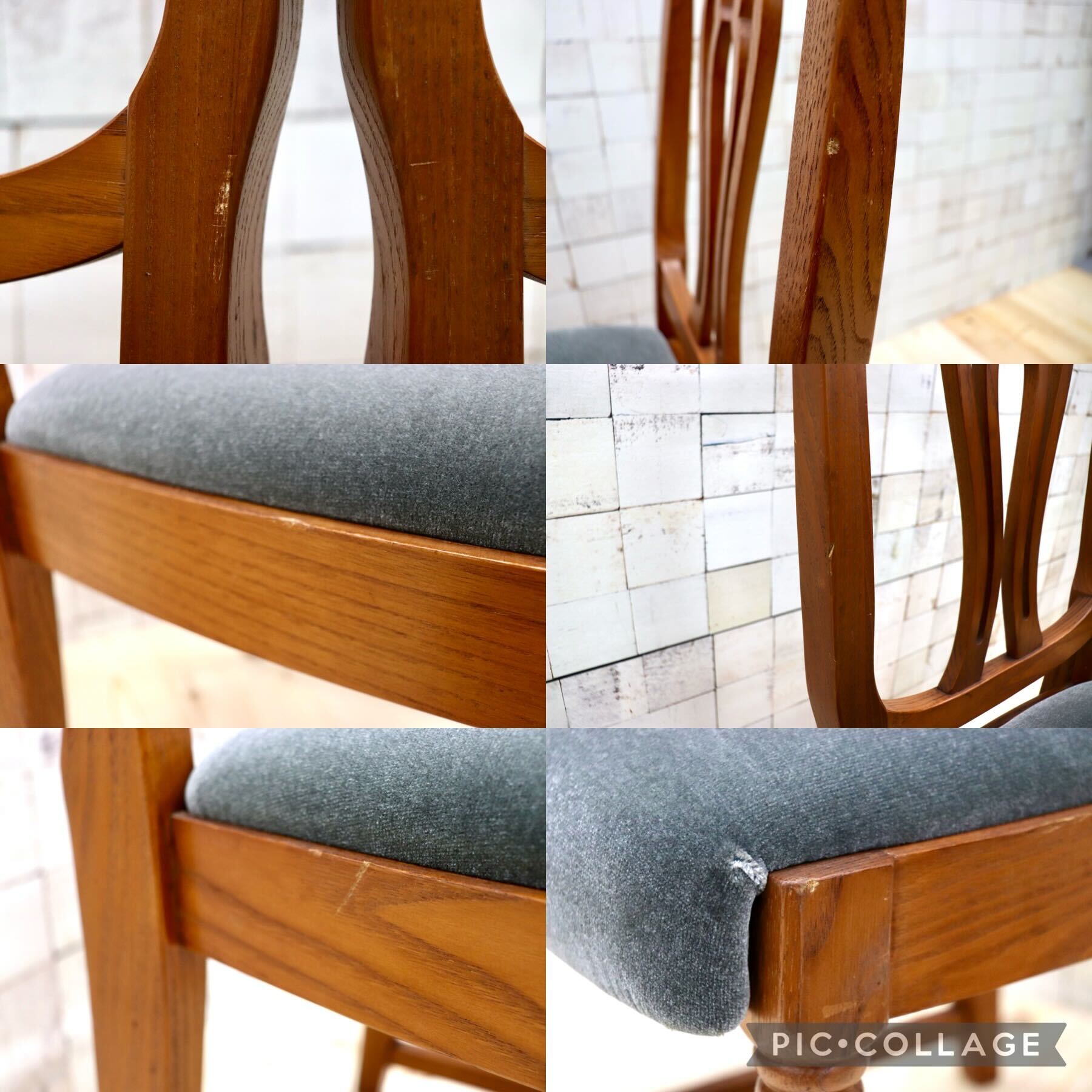 GMGT117B○英国アンティーク ダイニングチェア 食卓椅子 ファブリック グレー オーク 座面張替済 2脚セット クラシック 検)三越ブルージュ