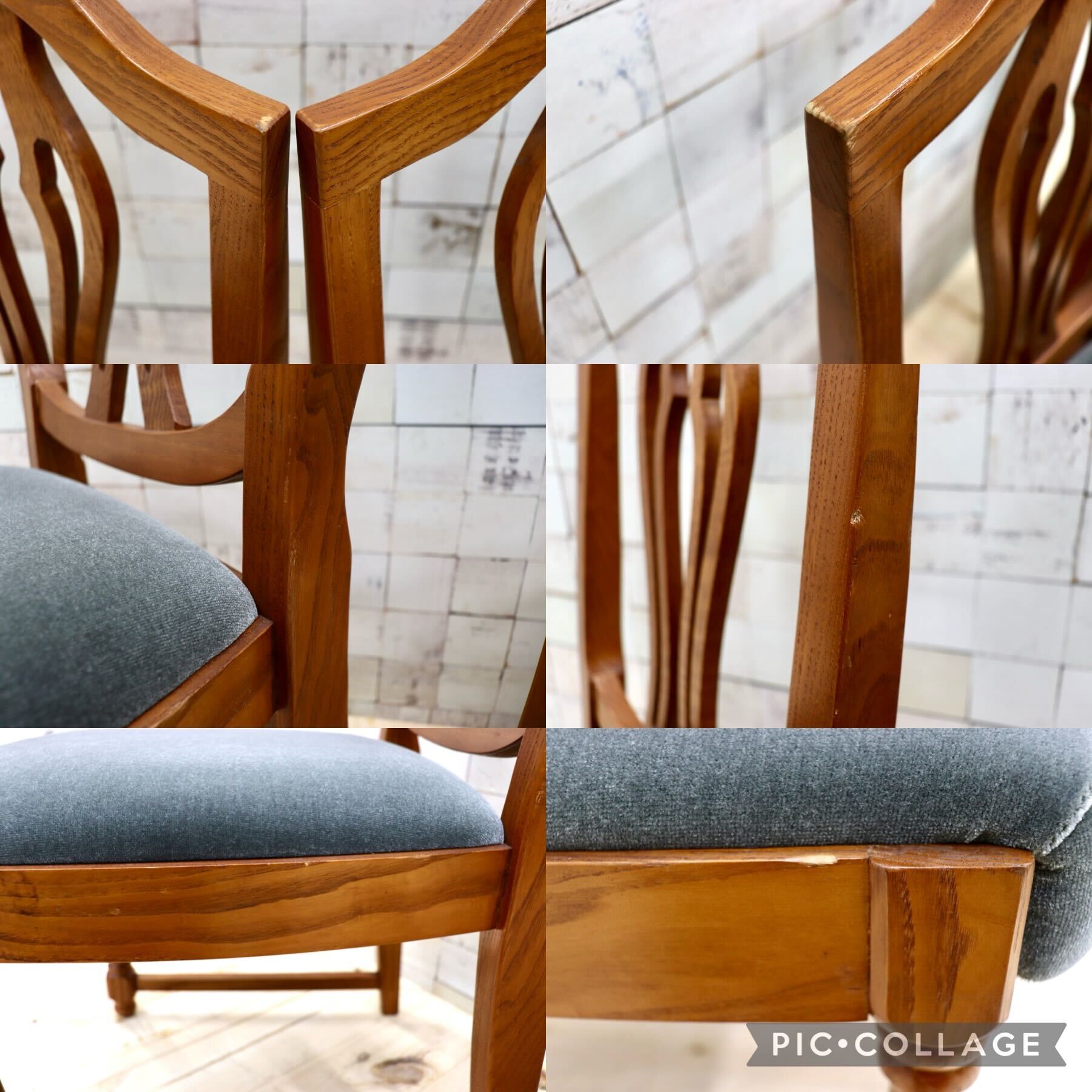 GMGT117C○英国アンティーク ダイニングチェア 食卓椅子 ファブリック グレー オーク 座面張替済 2脚セット クラシック 検)三越ブルージュ