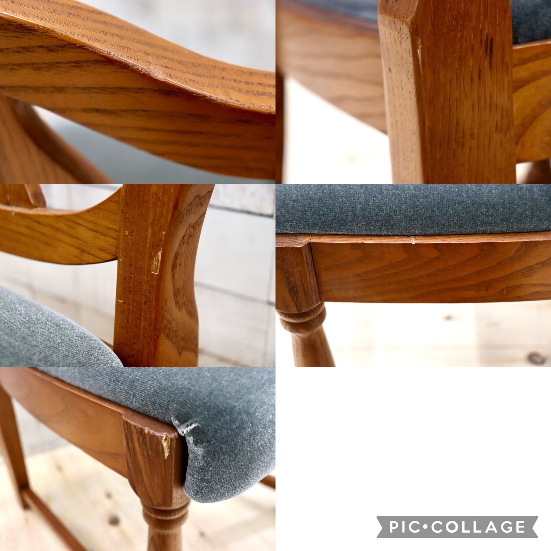 GMGT117C○英国アンティーク ダイニングチェア 食卓椅子 ファブリック グレー オーク 座面張替済 2脚セット クラシック 検)三越ブルージュ