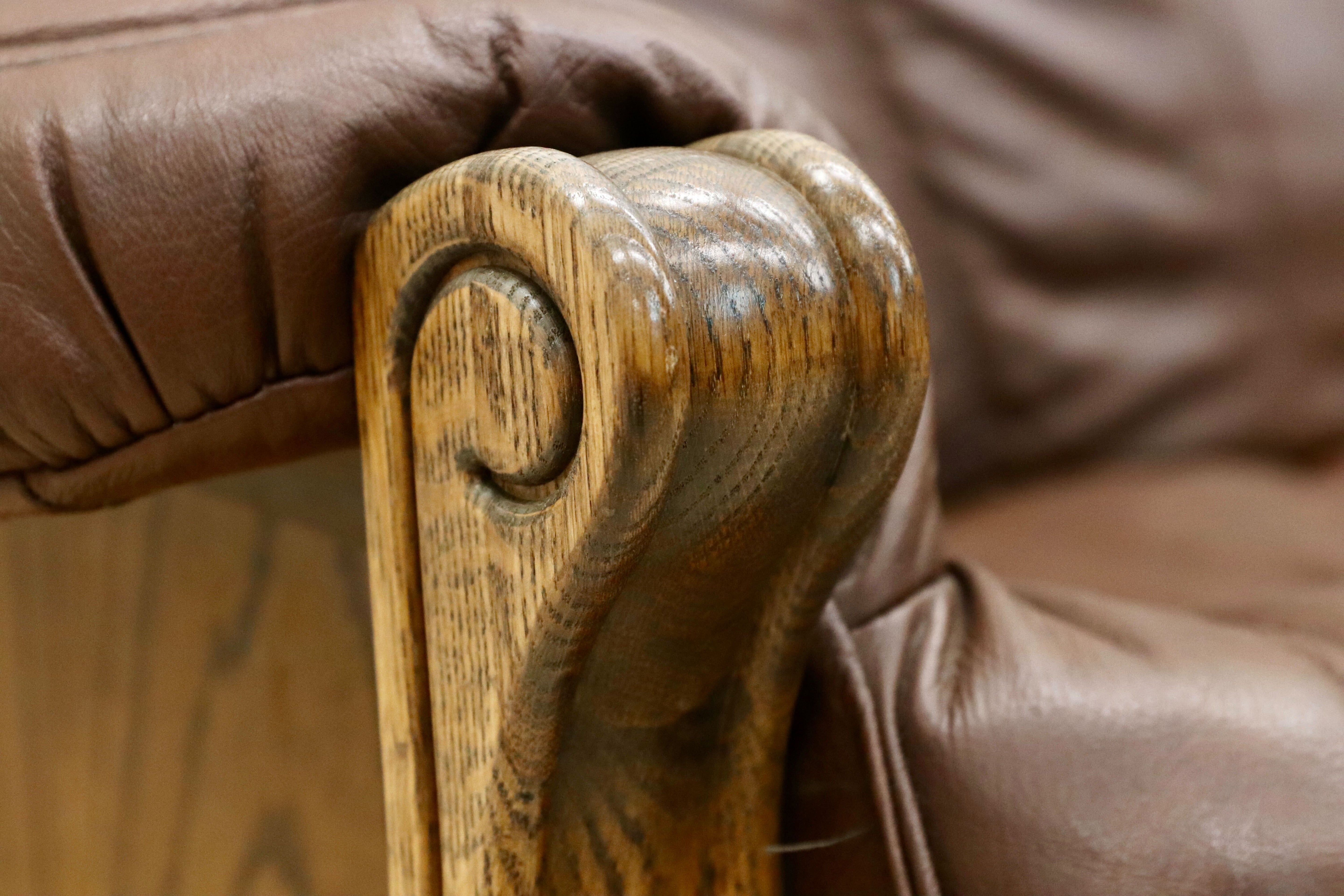 GMGT226○オランダ製 ダッチカントリー 3人掛けソファ トリプルソファ オーク材 本革 応接 リビング チェア 椅子 約70万 ヴィンテージ