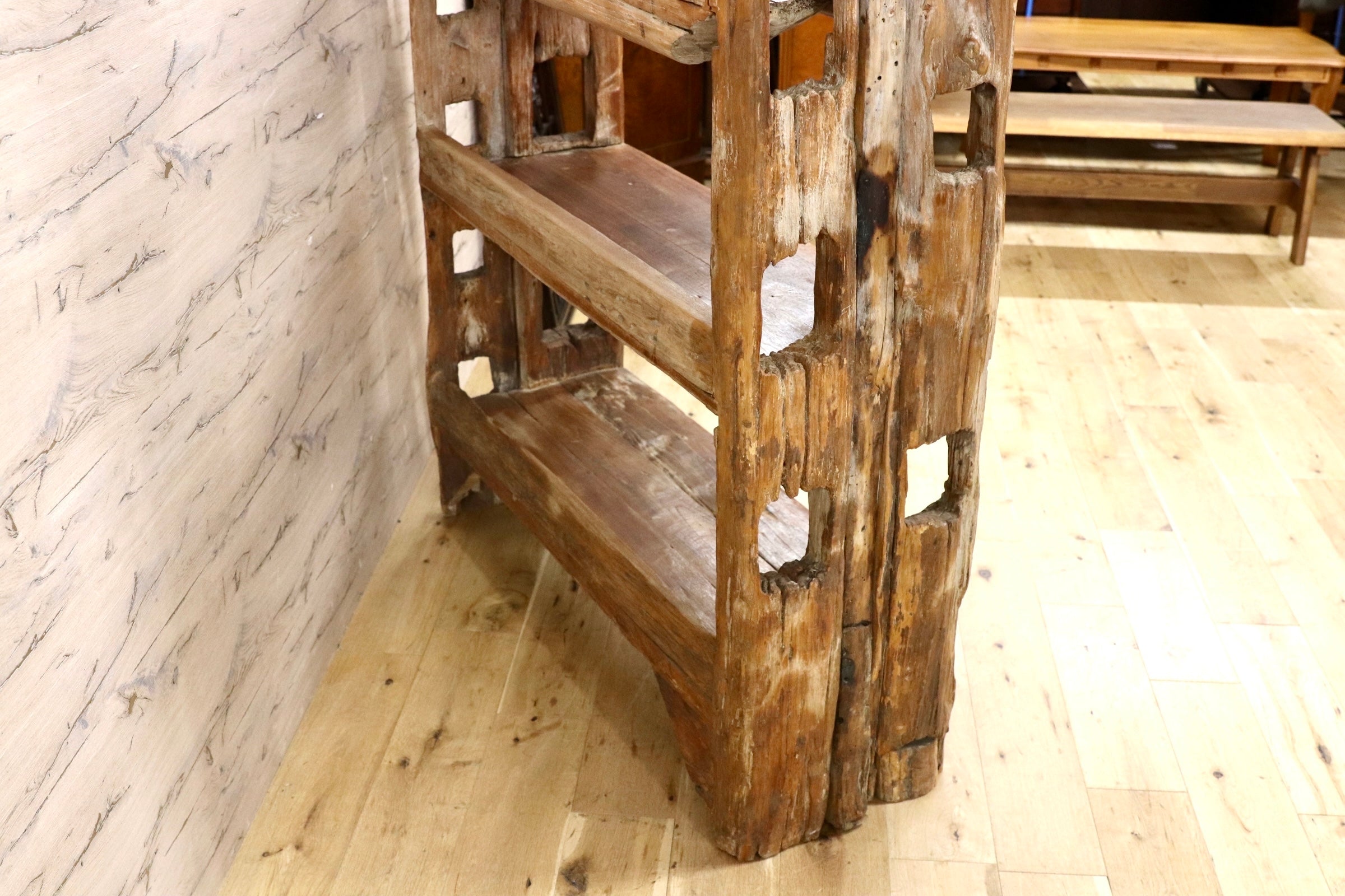 GMJK319◯アジアンヴィンテージ 古材 木製 オープンシェルフ 飾り棚 ディスプレイラック 店舗什器 ラスティック家具