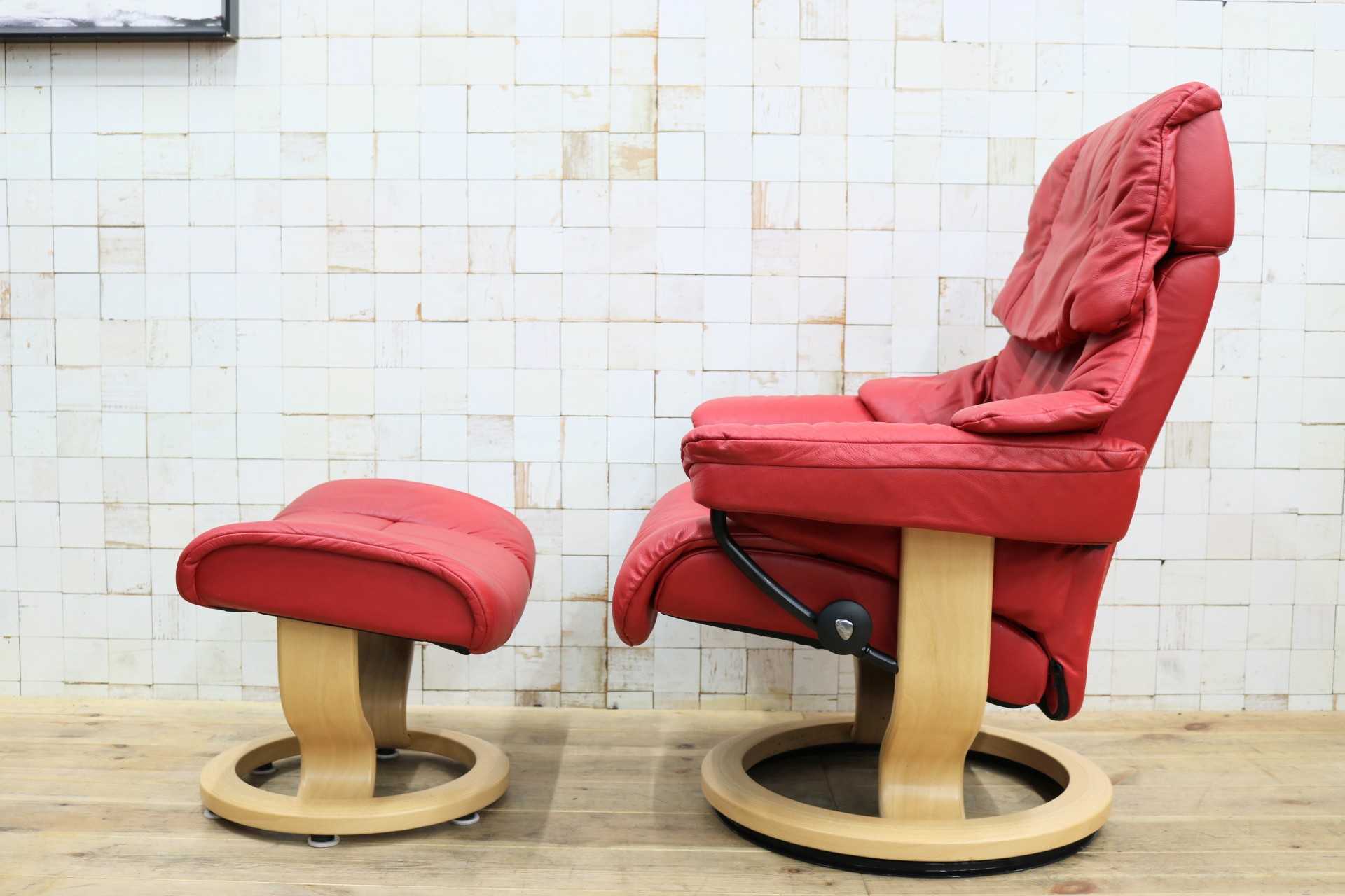 GMIS440B○EKORNES / エコーネス ストレスレスレノ Reno リクライニングチェア シングルソファ オットマン 赤 本革 北欧 ノルウェー