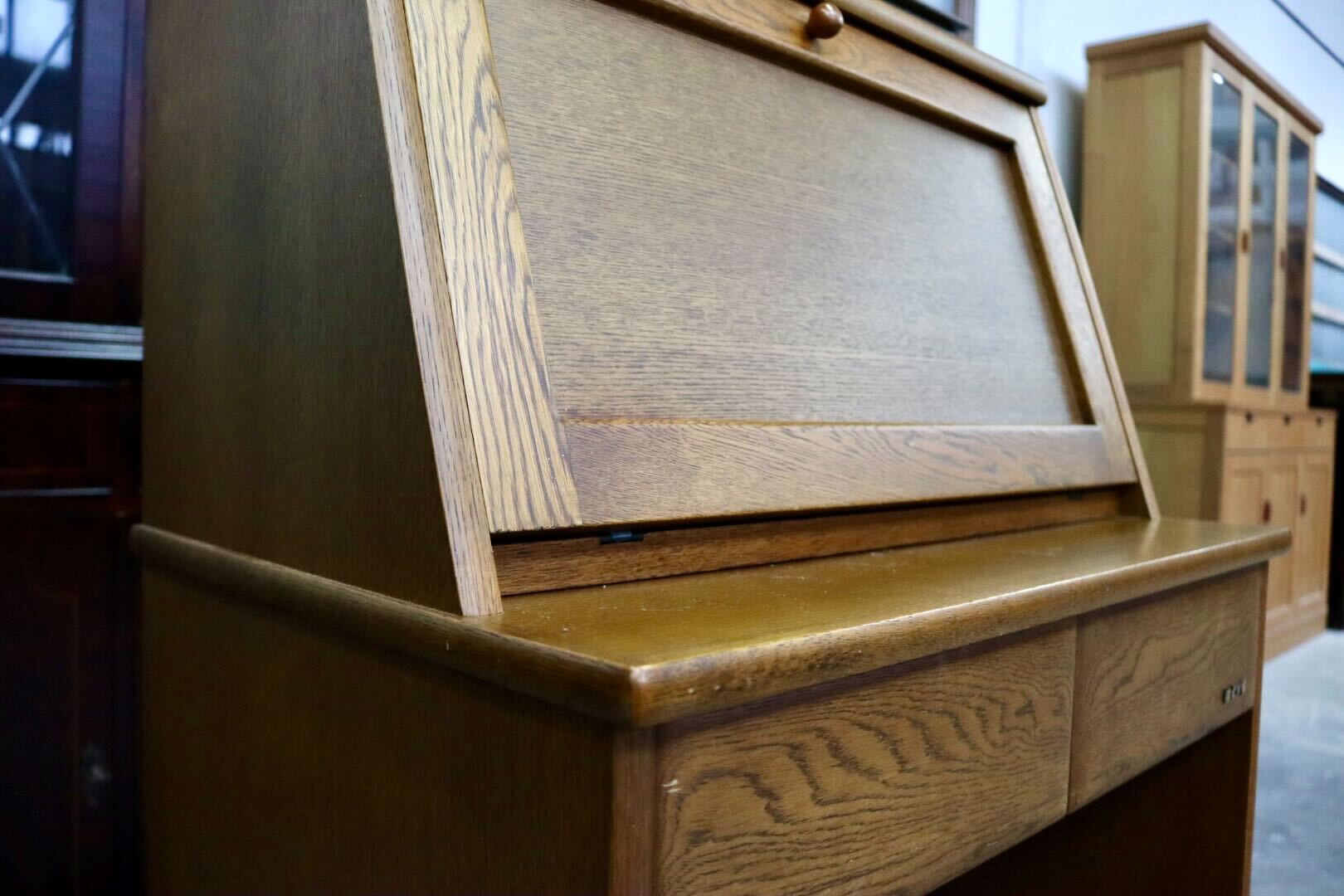 GMIS319○浜本工芸 / HAMAMOTO ライティングビューロー デスク 学習机 書斎机 引き出し レトロ 国産家具