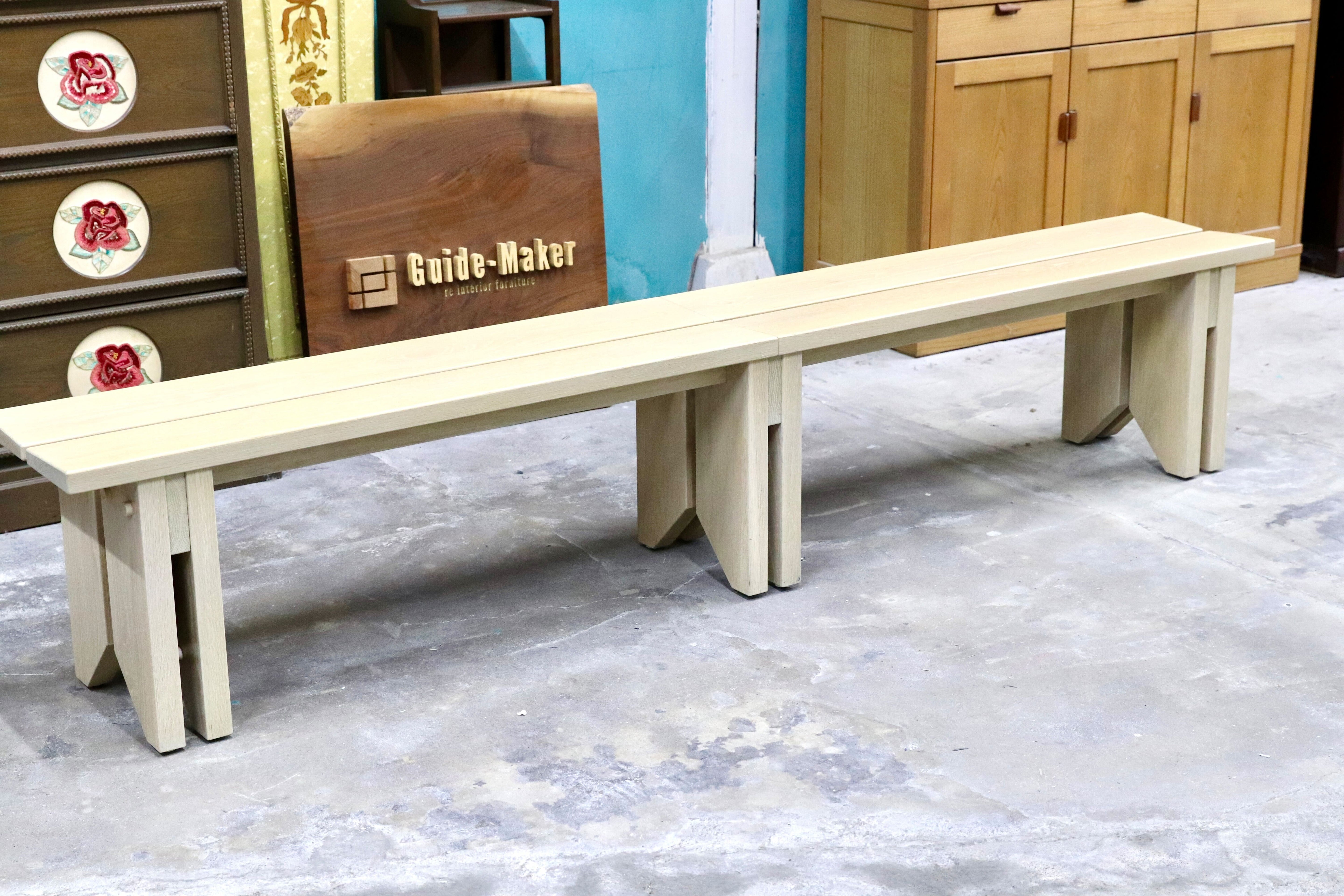 GMIH482C○オーク無垢材 ロングベンチ 特注 ダイニングチェア 長椅子 シャビーシック アンティーク調 北欧スタイル