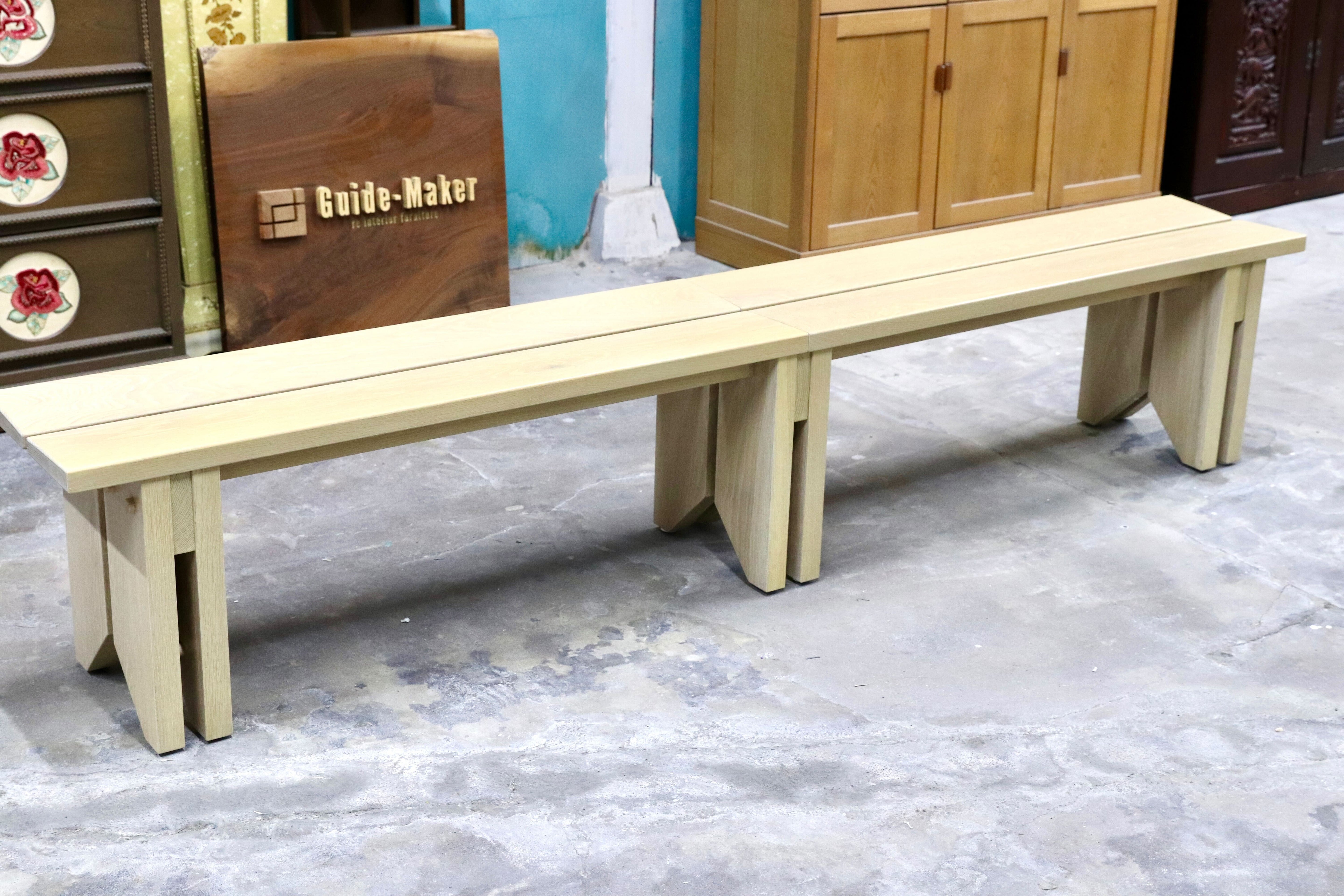 GMIH482D○オーク無垢材 ロングベンチ 特注 ダイニングチェア 長椅子 シャビーシック アンティーク調 北欧スタイル