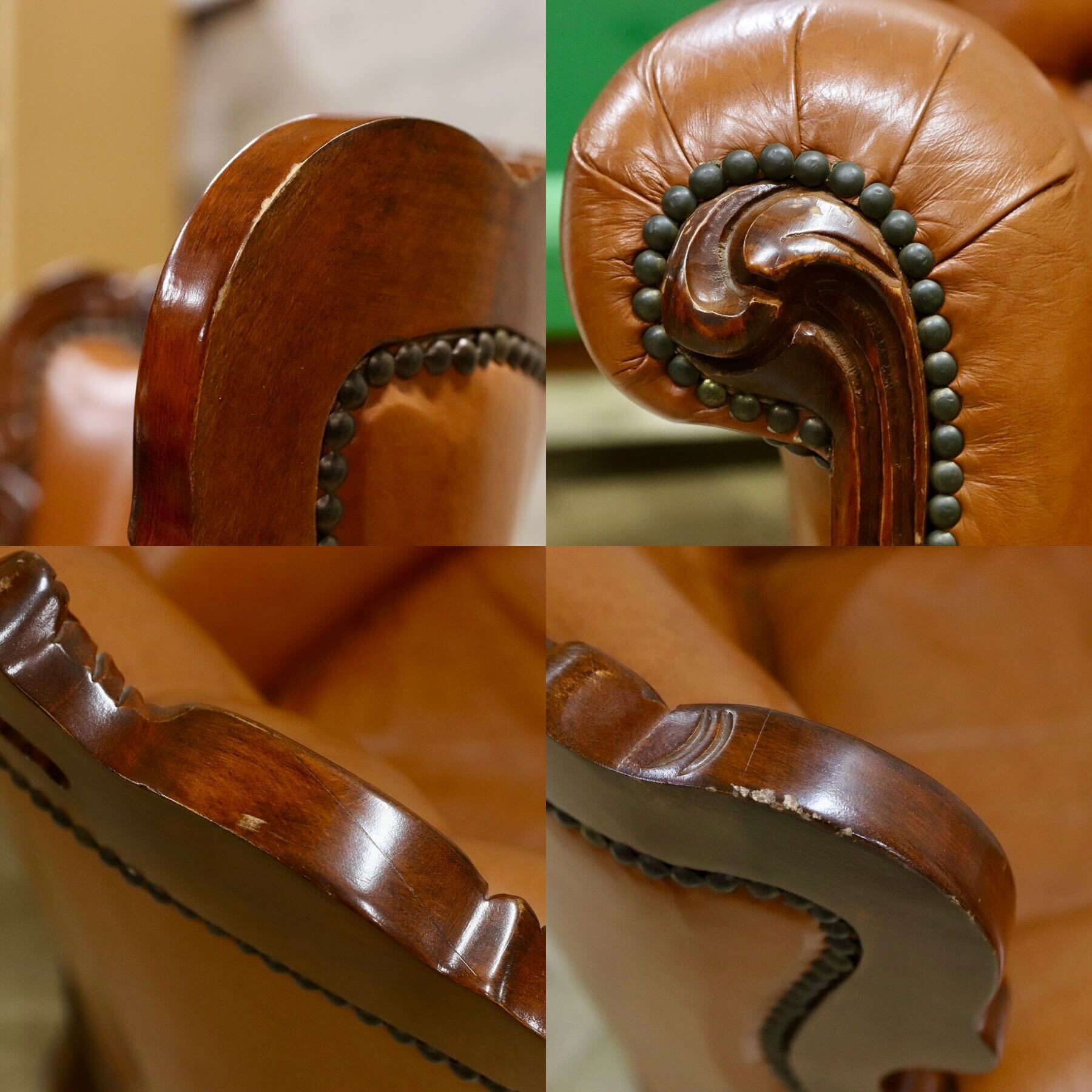 GMHH190B○イタリア製 クラシック エレガント 1人掛けソファ シングルソファ ラウンジチェア 本革 ブラウン サロン 西洋 アンティーク