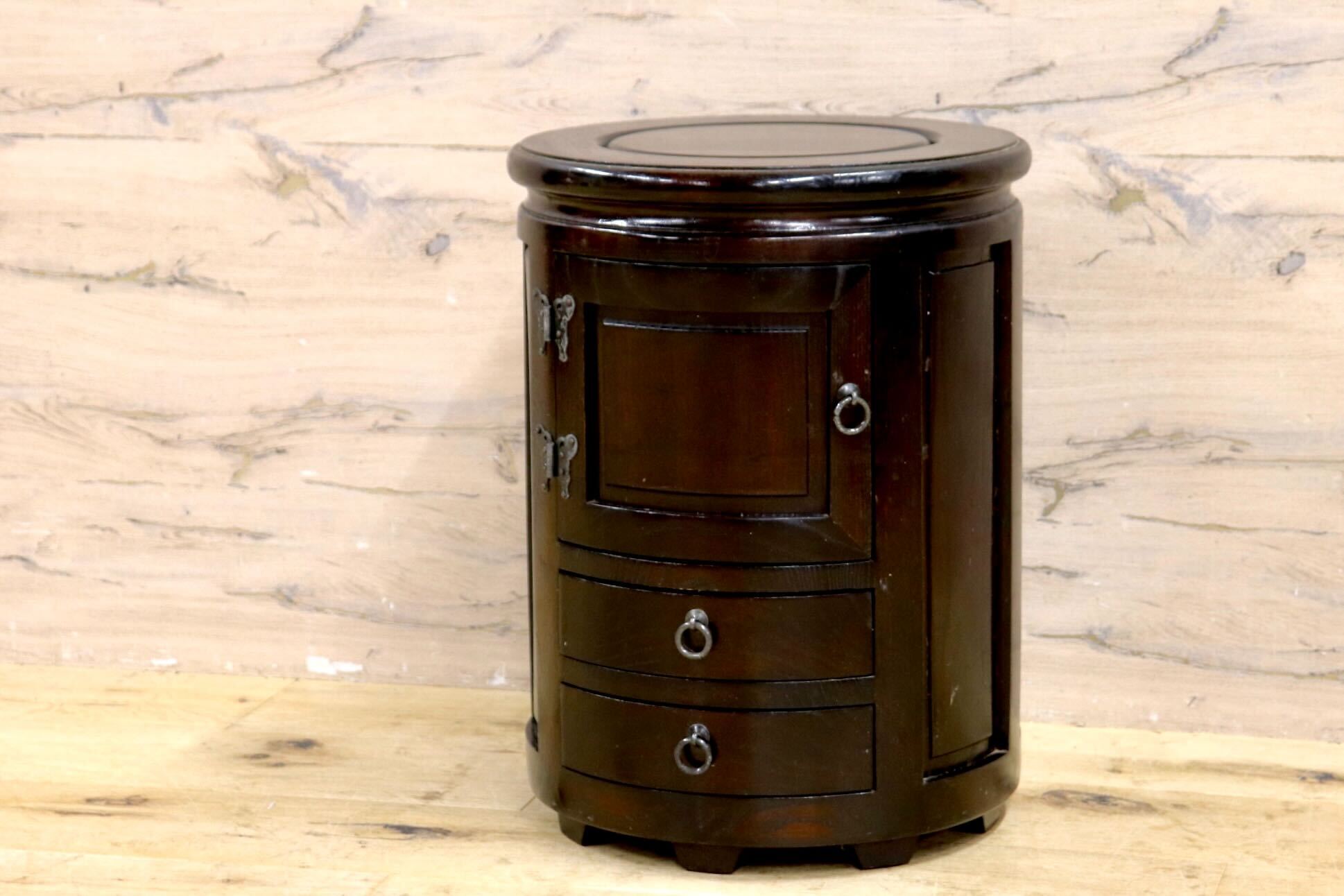 GMIK769○博永家具 / HIRONAGA 木製スツール 収納付き 椅子 花台 民芸家具 国産 漆塗り 和モダン レトロ