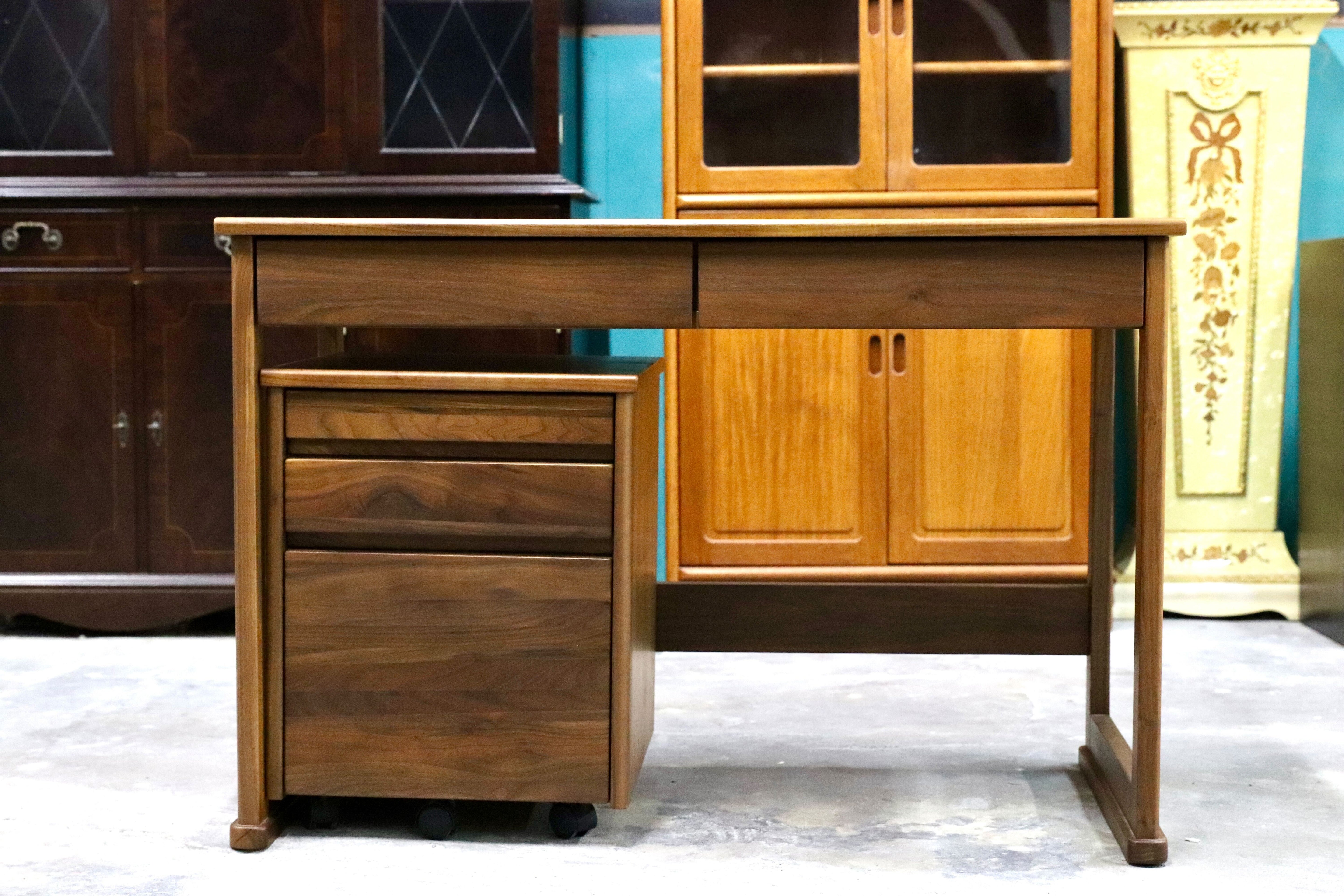 GMIH225A○起立木工 / KIRITSU FURNITURE ウォールナット デスク&ワゴン 学習机 勉強机 北欧モダン