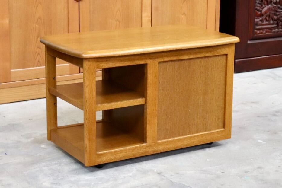 GMIS318○浜本工芸 / HAMAMOTO リビングワゴン サイドテーブル キャビネット 飾り台 キャスター付き 引き出し 国産家具