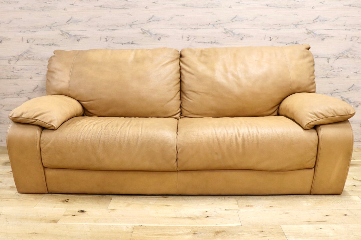 GMJH374○incanto / インカント DIVANI 総本革 2.5人掛けソファ 3人掛け キャメル IDC大塚家具取扱 モダン イタリア製 定価約35万 脚欠品