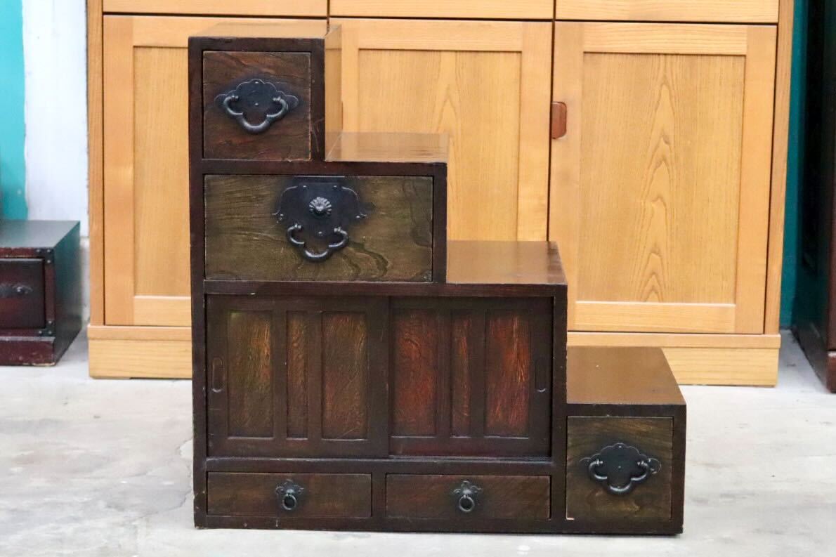 GMIS316○階段箪笥 両面 時代箪笥 和家具 和モダン 和室 座敷 古民家 チェスト 整理箪笥 引き出し収納 レトロ