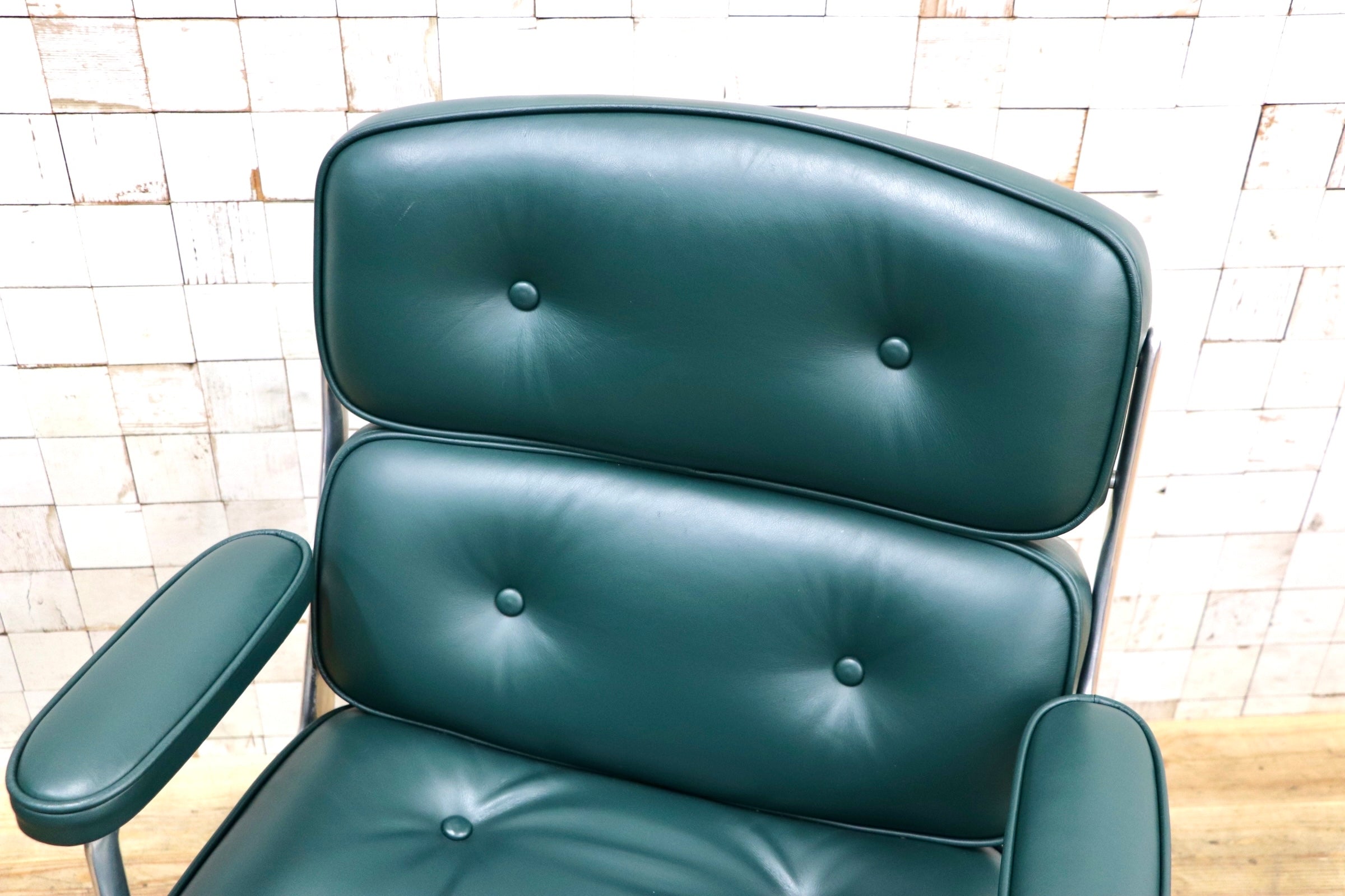 GMJO87J○Herman Miller / ハーマンミラー イームズ エグゼクティブチェア タイムライフチェア 本革 グリーン チャールズ＆レイ 定価約95万