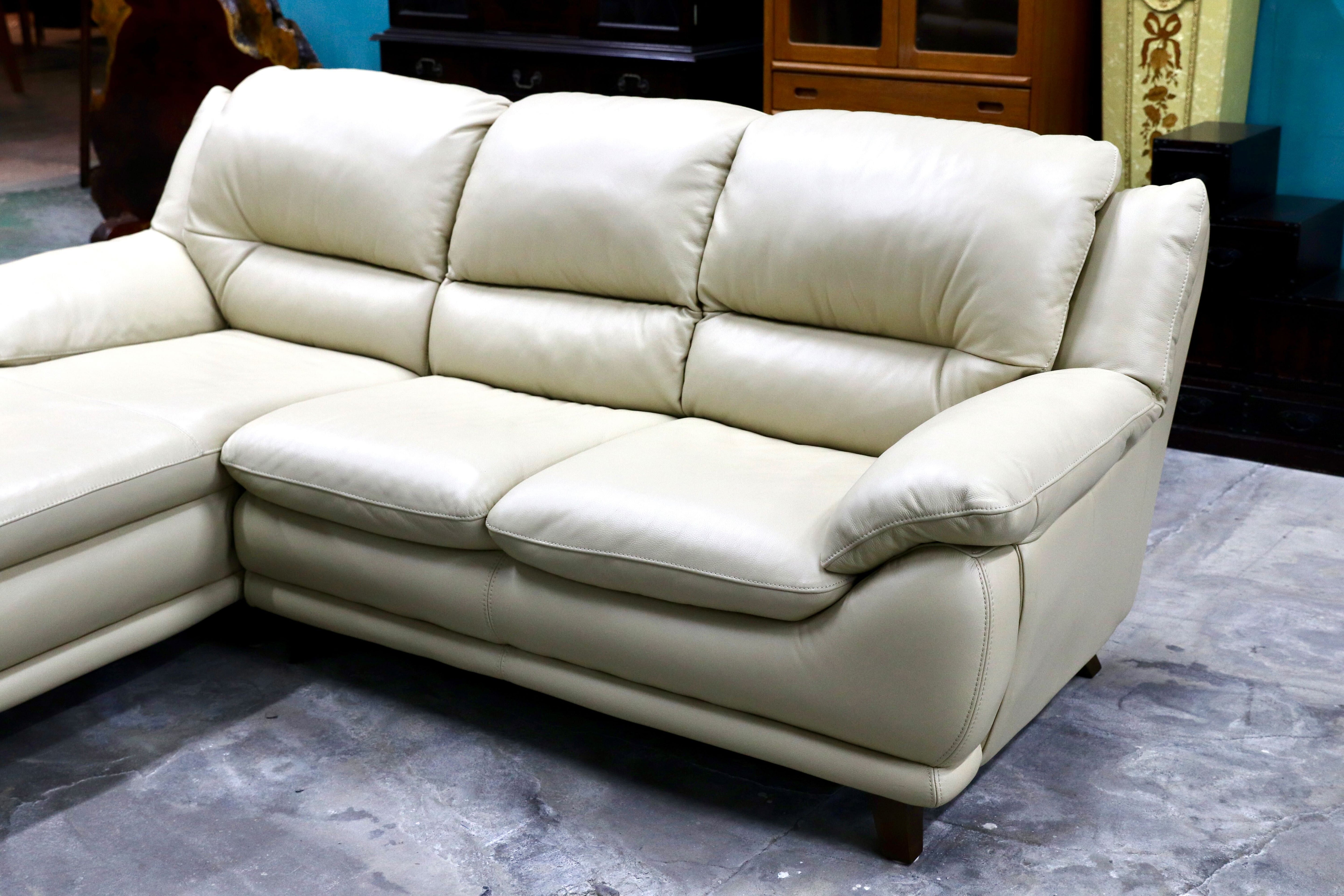 GMIK498○IDC大塚家具 オースチン カウチソファ コーナーソファ モダン 総本革 クリーム色 約40万 美品