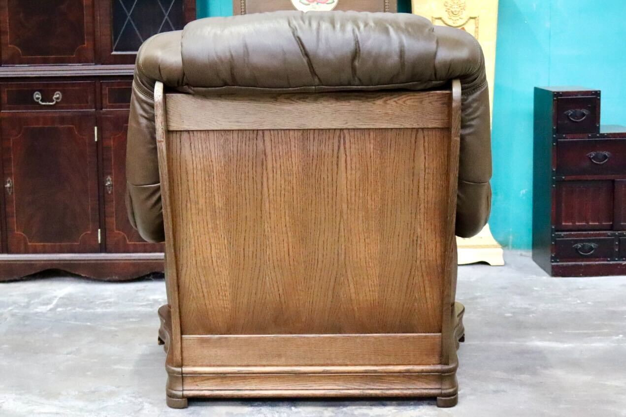 GMIK622A○オランダ製 ダッチカントリー 1人掛けソファ シングルソファ オーク材 本革 応接 リビング ブラウン ヴィンテージ 約35万