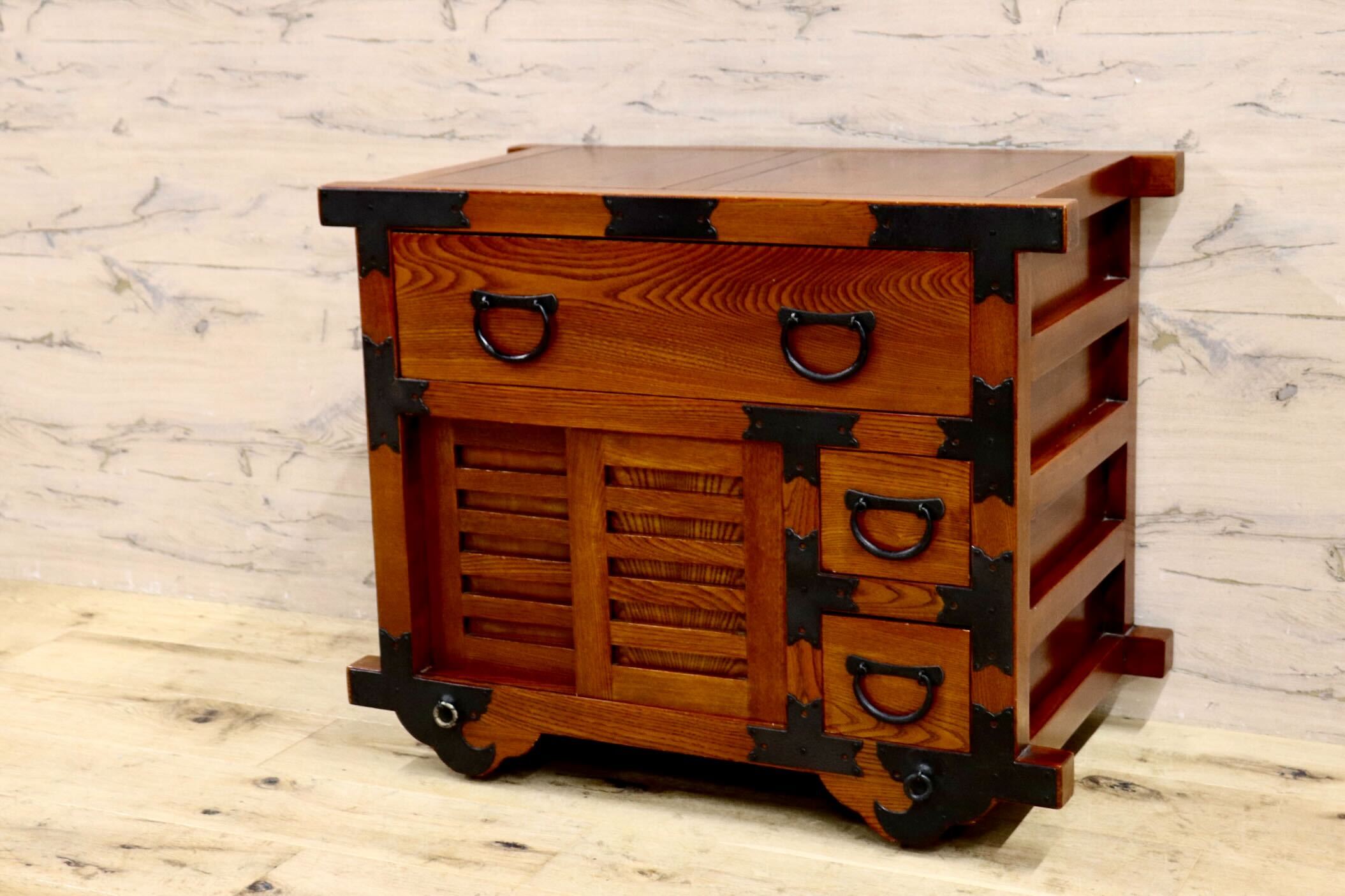 GMIK778○車箪笥 チェスト 整理箪笥 和モダン 古民家 レトロ 和家具 収納 引き出し 戸棚 アンティーク ヴィンテージ