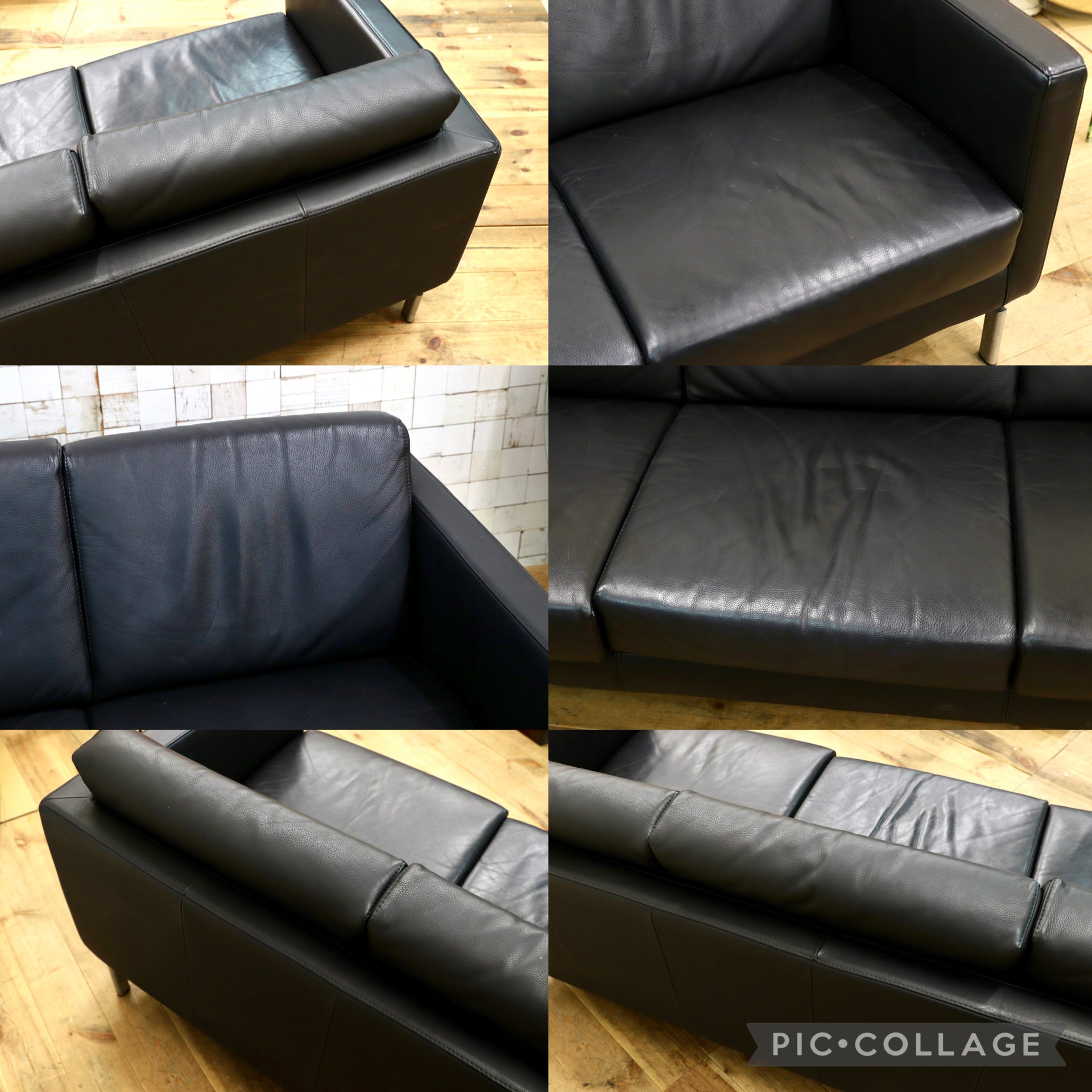 GMJK237E○Gallery-M / ギャラリーM ACTUS アクタス 総本革 3人掛けソファ トリプルソファ ドイツ モダン ブラック ヴィンテージ 約40万