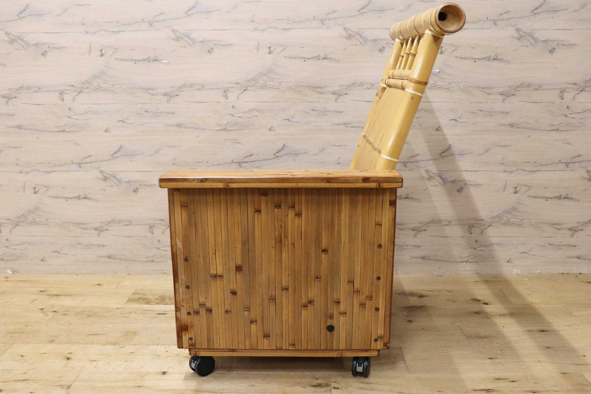 GMJK463○梅里竹芸 1人掛けソファ アームチェア 左高タイプ 高級 真竹 伝統工芸品 キャスター付き 健康椅子 和モダン 定価約25万