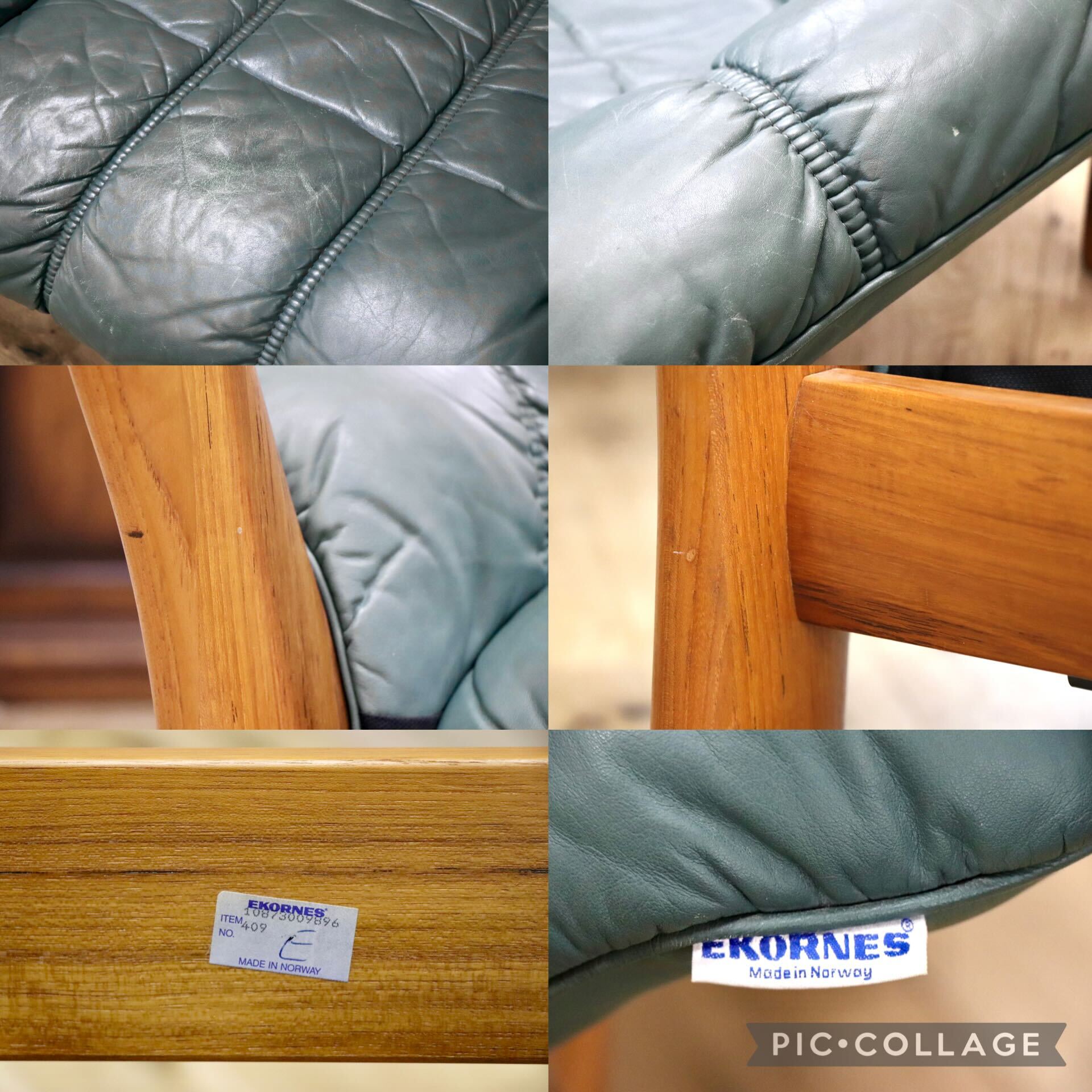 GMJK103○EKORNES / エコーネス Montana モンタナ 3人掛けソファ トリプルソファ 北欧ヴィンテージ チーク材 本革 レザー 稀少