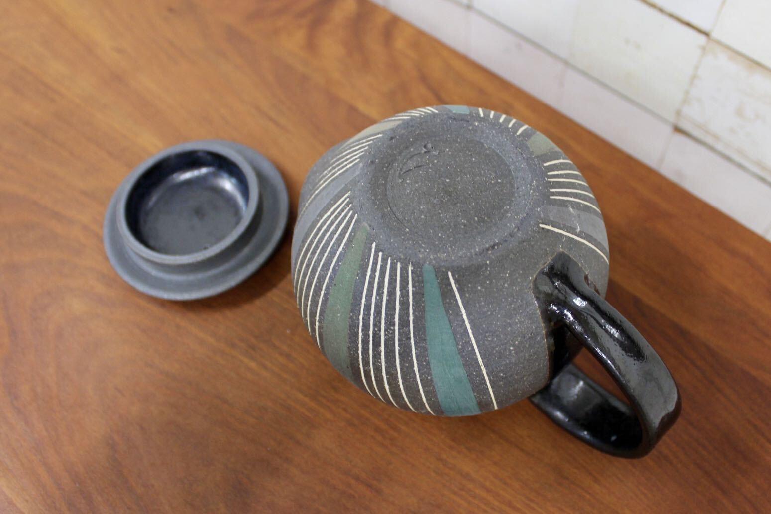 GMJO128〇市野悟窯 市野哲次 丹波焼 彩色線象嵌 ティーポット 陶器 現代陶芸 作家物