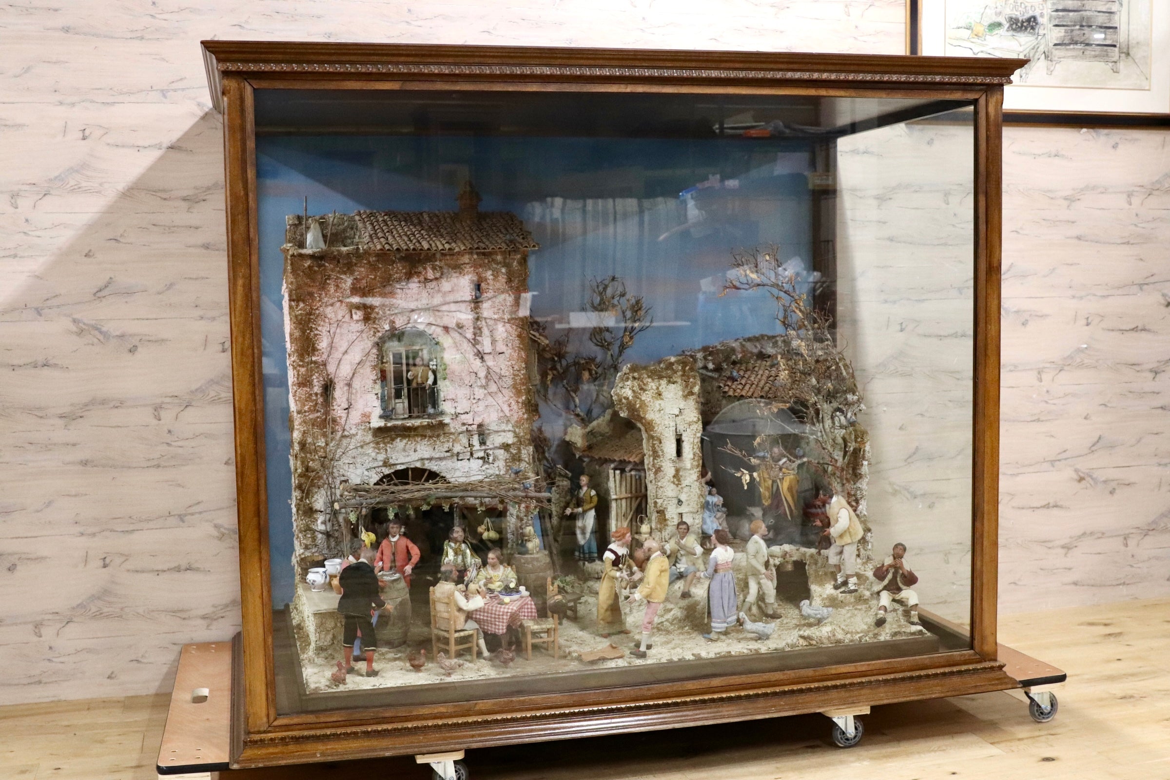 GMJK335○Finelli Franco イタリア製 大型プレゼーペ 芸術作品 キリスト生誕 ジオラマ ガラスケース付 1996年制作 ※発送不可/引取り限定