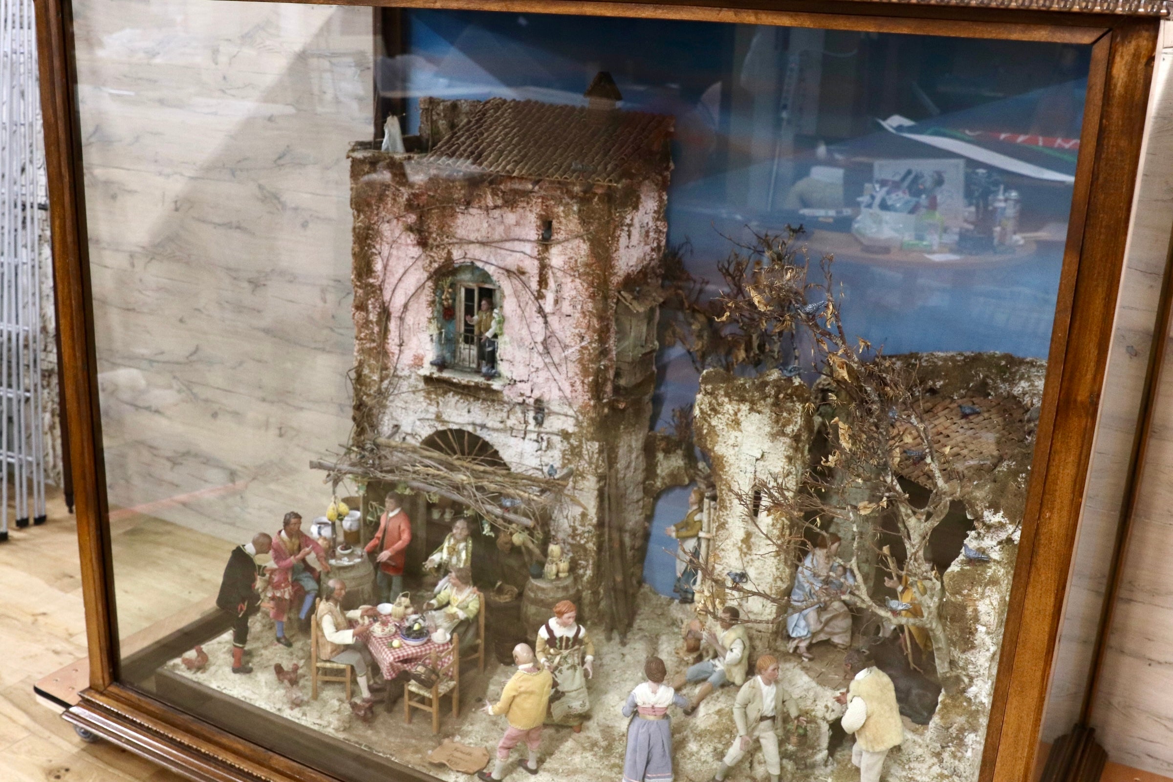 GMJK335○Finelli Franco イタリア製 大型プレゼーペ 芸術作品 キリスト生誕 ジオラマ ガラスケース付 1996年制作 ※発送不可/引取り限定