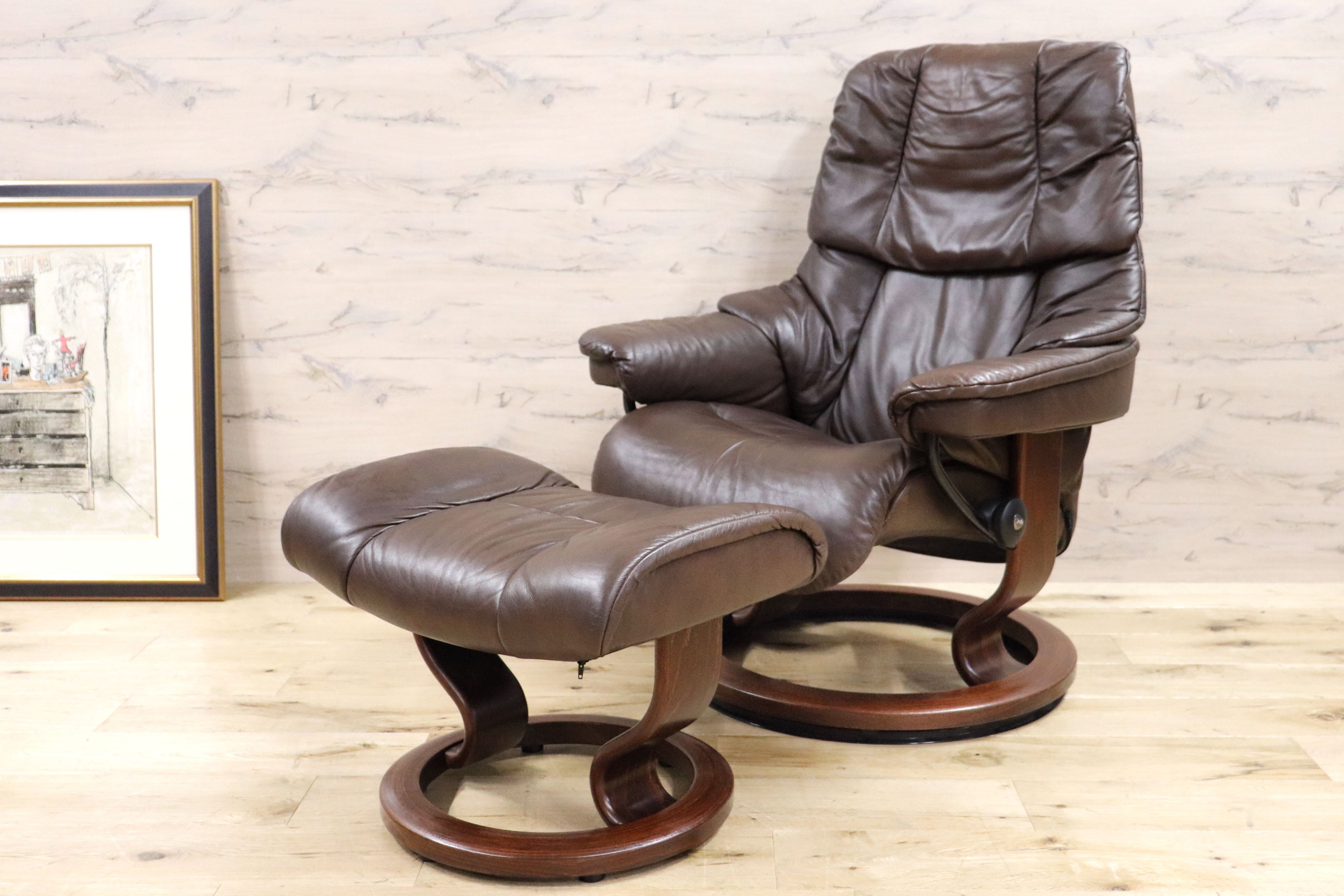 GMGH314○EKORNES / エコーネス Reno レノ ストレスレスチェア オットマン リクライニングチェア Sサイズ 本革 定価約44万 美品