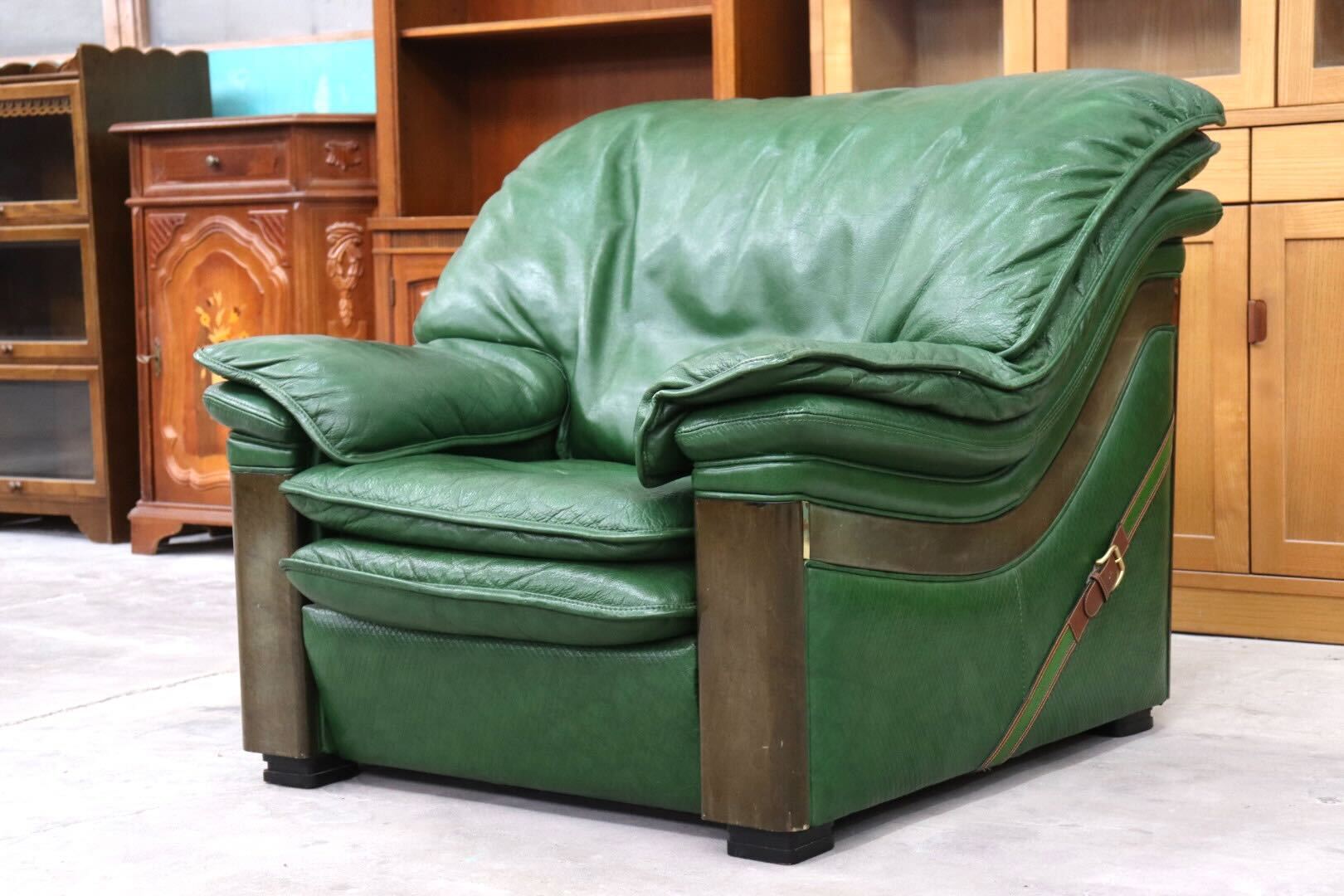 GMIS71C○Formitalia / フォルミタリア PAOLO GUCCI パオログッチ 1人掛けソファ シングルソファ 本革 グリーン 最高級 モダン 定価約80万