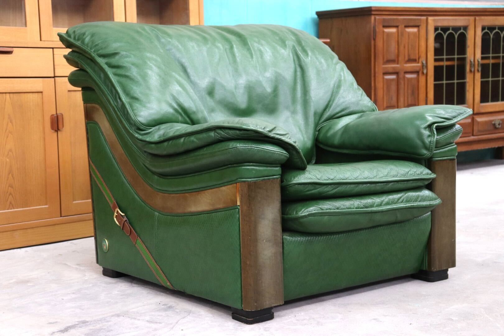 GMIS71C○Formitalia / フォルミタリア PAOLO GUCCI パオログッチ 1人掛けソファ シングルソファ 本革 グリーン 最高級 モダン 定価約80万