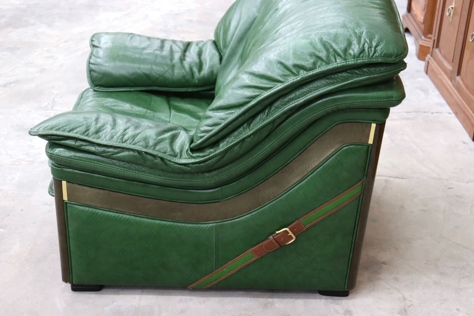 GMIS71C○Formitalia / フォルミタリア PAOLO GUCCI パオログッチ 1人掛けソファ シングルソファ 本革 グリーン 最高級 モダン 定価約80万