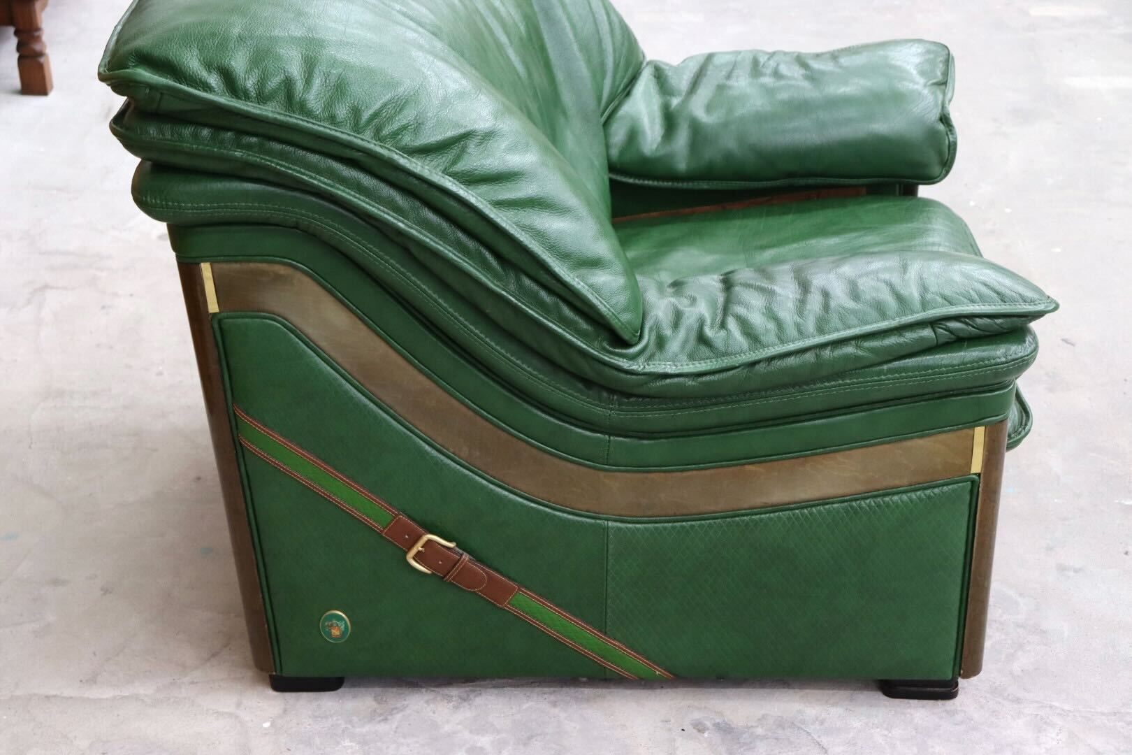 GMIS71C○Formitalia / フォルミタリア PAOLO GUCCI パオログッチ 1人掛けソファ シングルソファ 本革 グリーン 最高級 モダン 定価約80万
