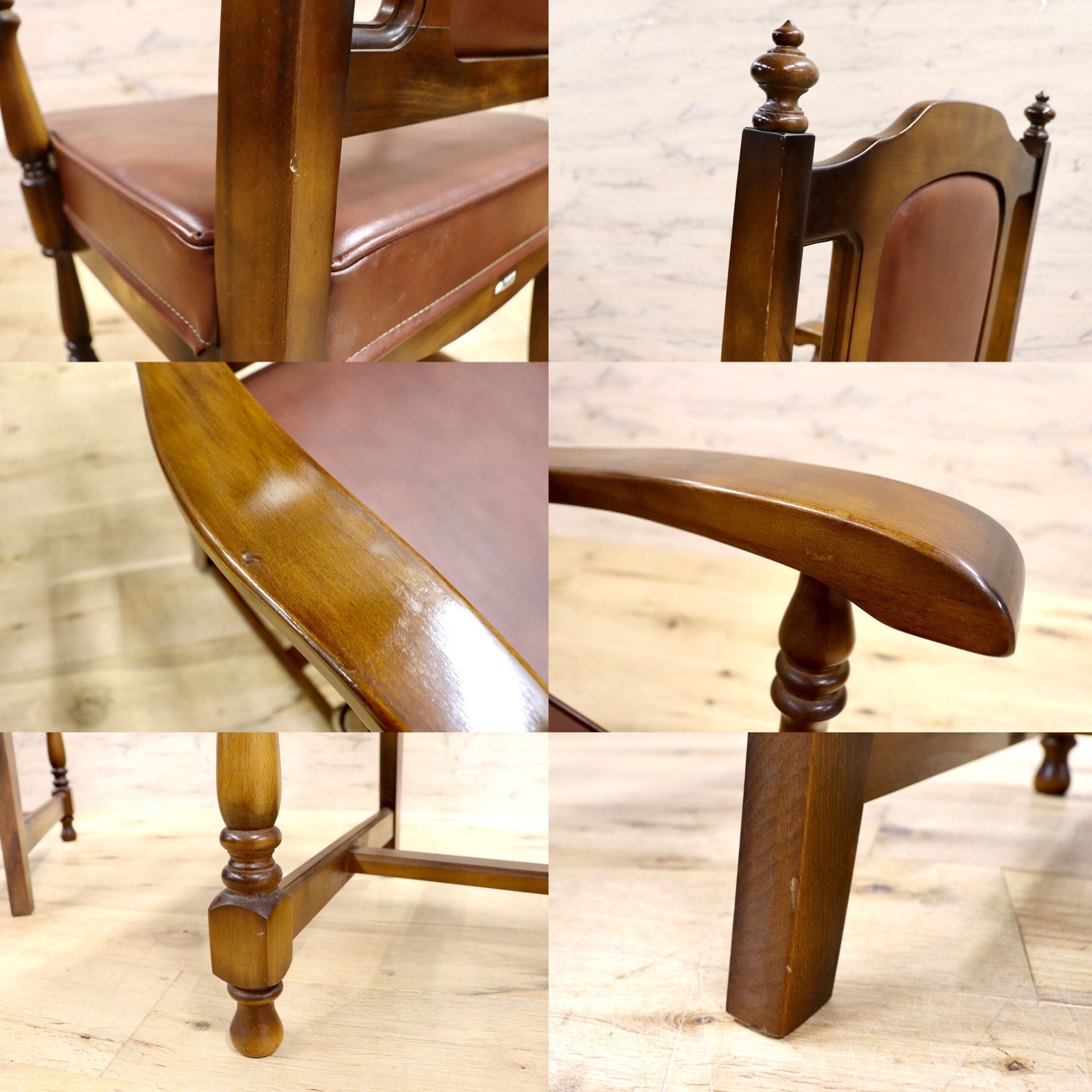 GMIH341A○karimoku / カリモク ダイニングチェア 2脚セット アームチェア 椅子 レザー ヴィンテージ アンティーク オールドカリモク