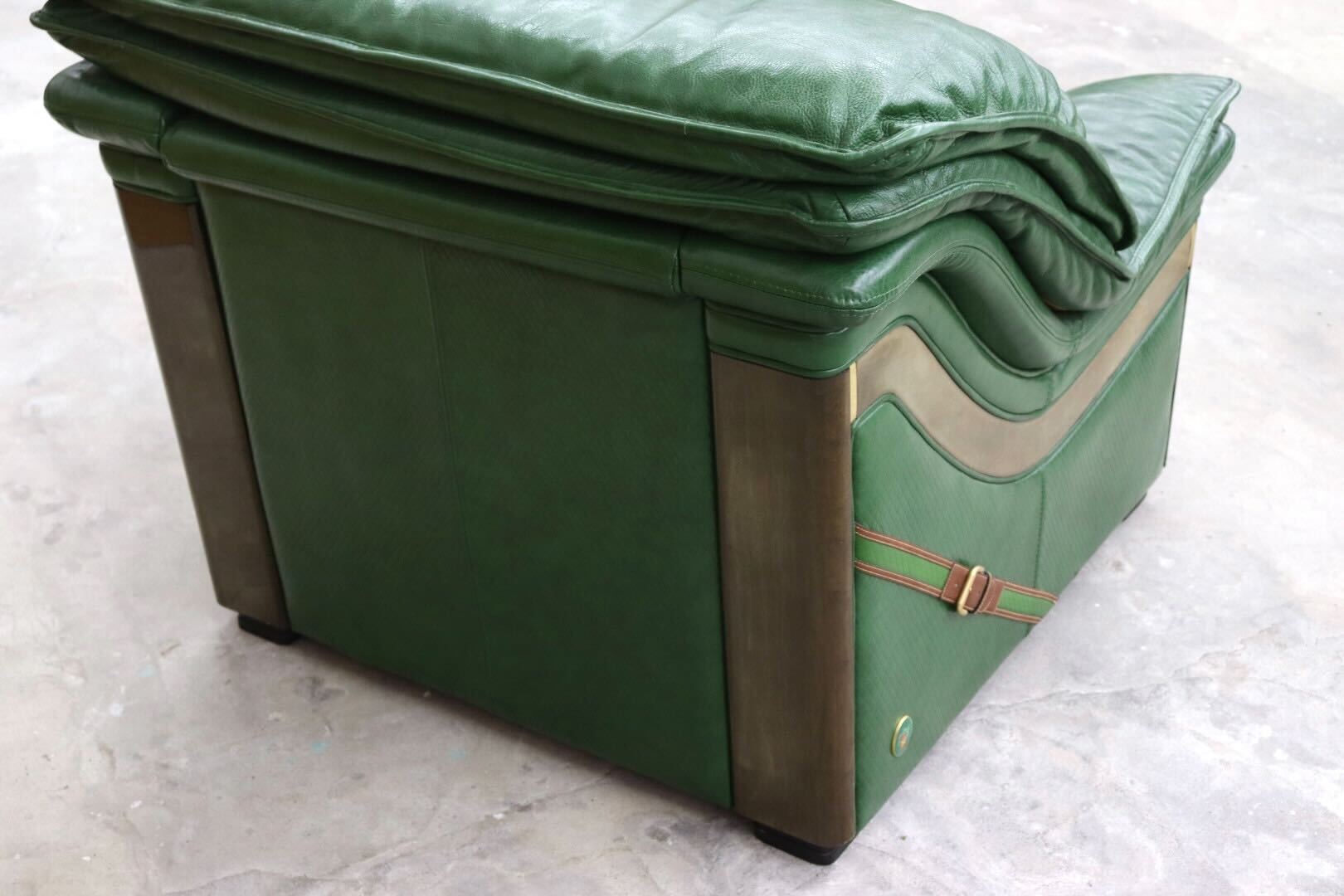GMIS71C○Formitalia / フォルミタリア PAOLO GUCCI パオログッチ 1人掛けソファ シングルソファ 本革 グリーン 最高級 モダン 定価約80万