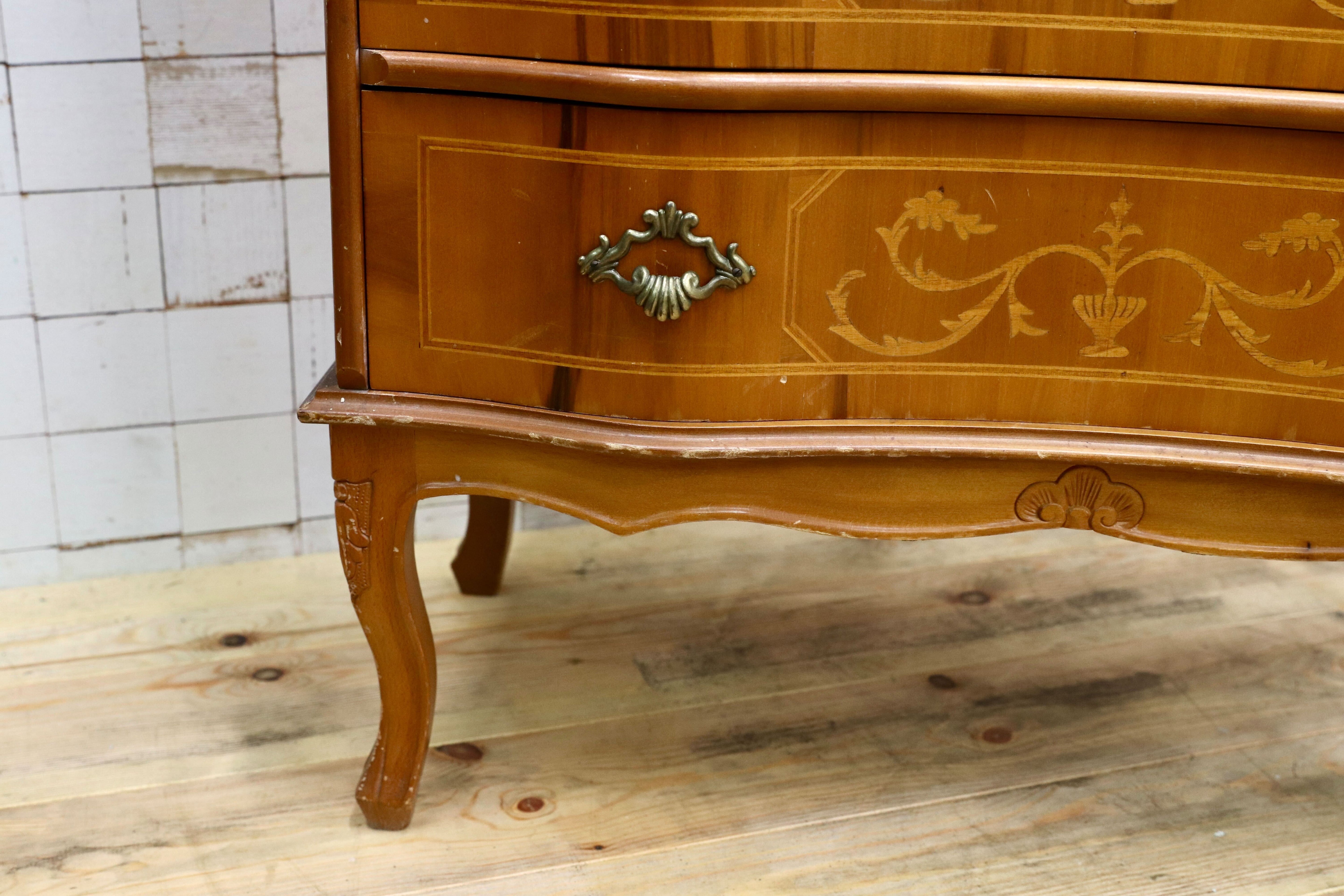 GMIK515○イタリア製 トールチェスト 引出し収納家具 象嵌細工 クラシック アンティーク 家具