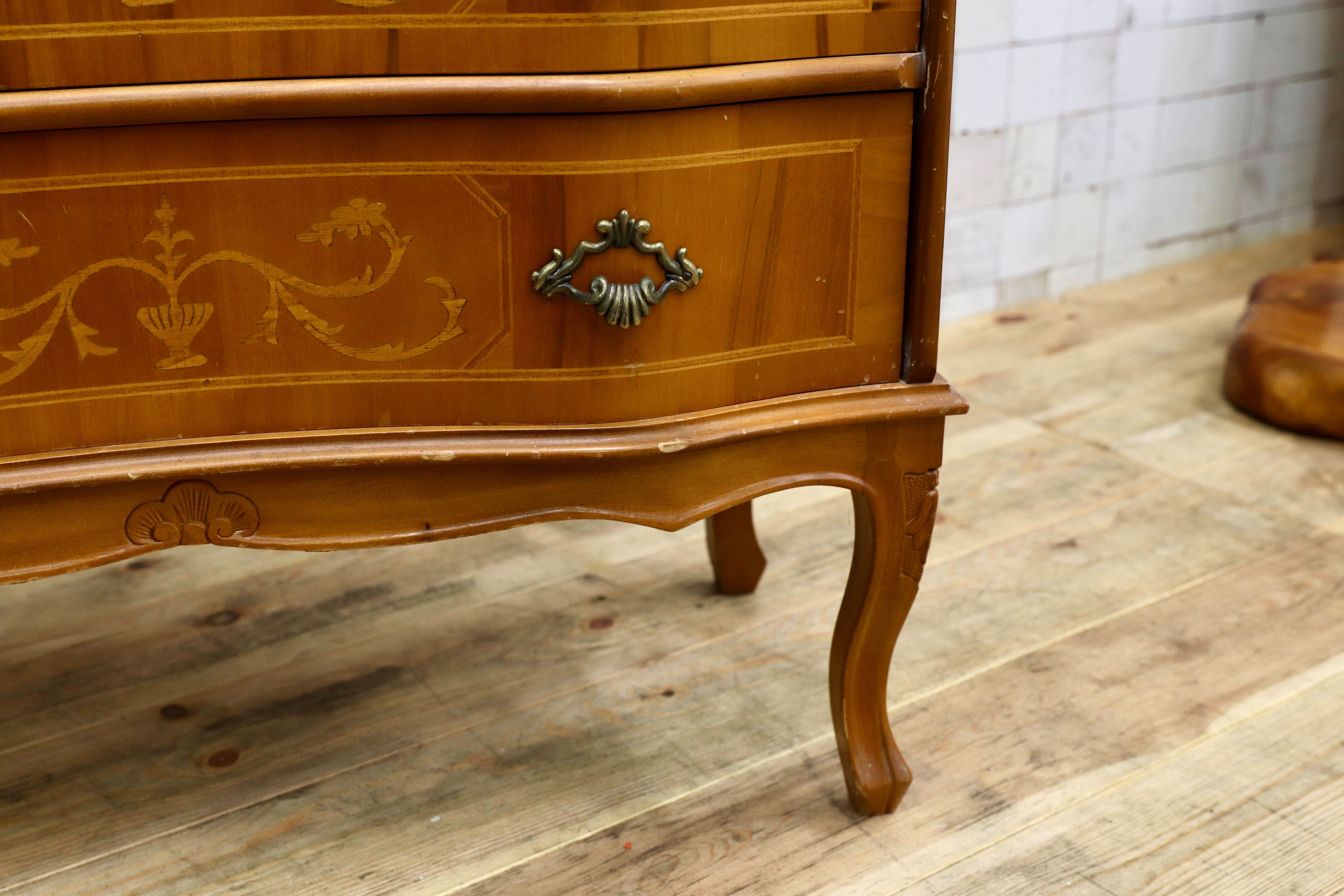 GMIK515○イタリア製 トールチェスト 引出し収納家具 象嵌細工 クラシック アンティーク 家具