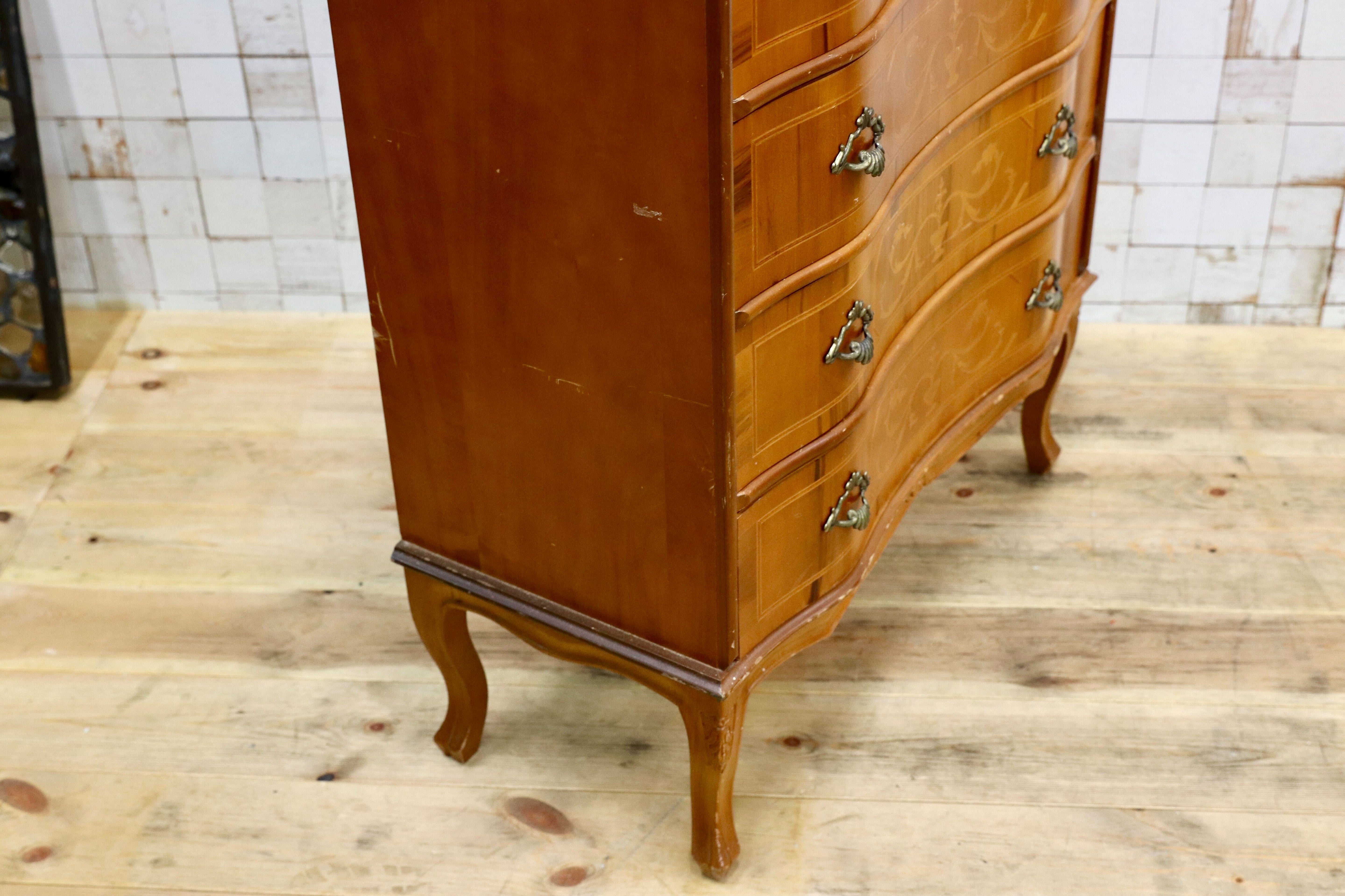 GMIK515○イタリア製 トールチェスト 引出し収納家具 象嵌細工 クラシック アンティーク 家具